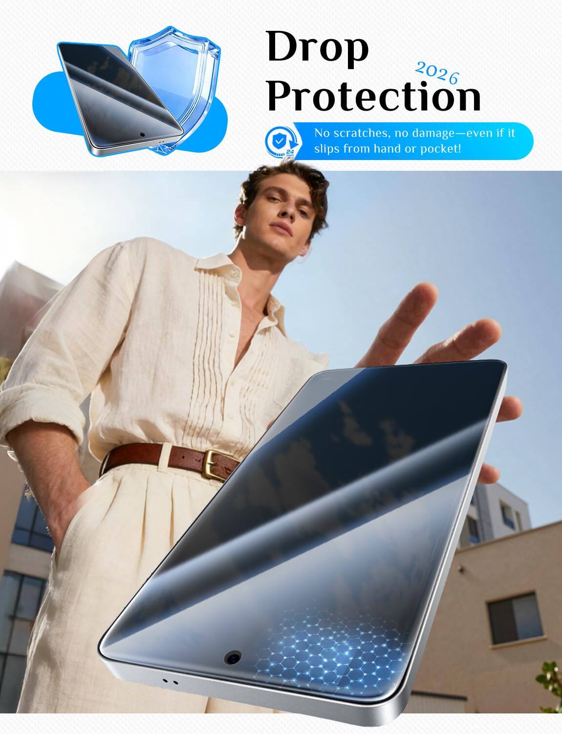 Drop 2026 Protection  
No scratches, no damage—even if it slips from hand or pocket!