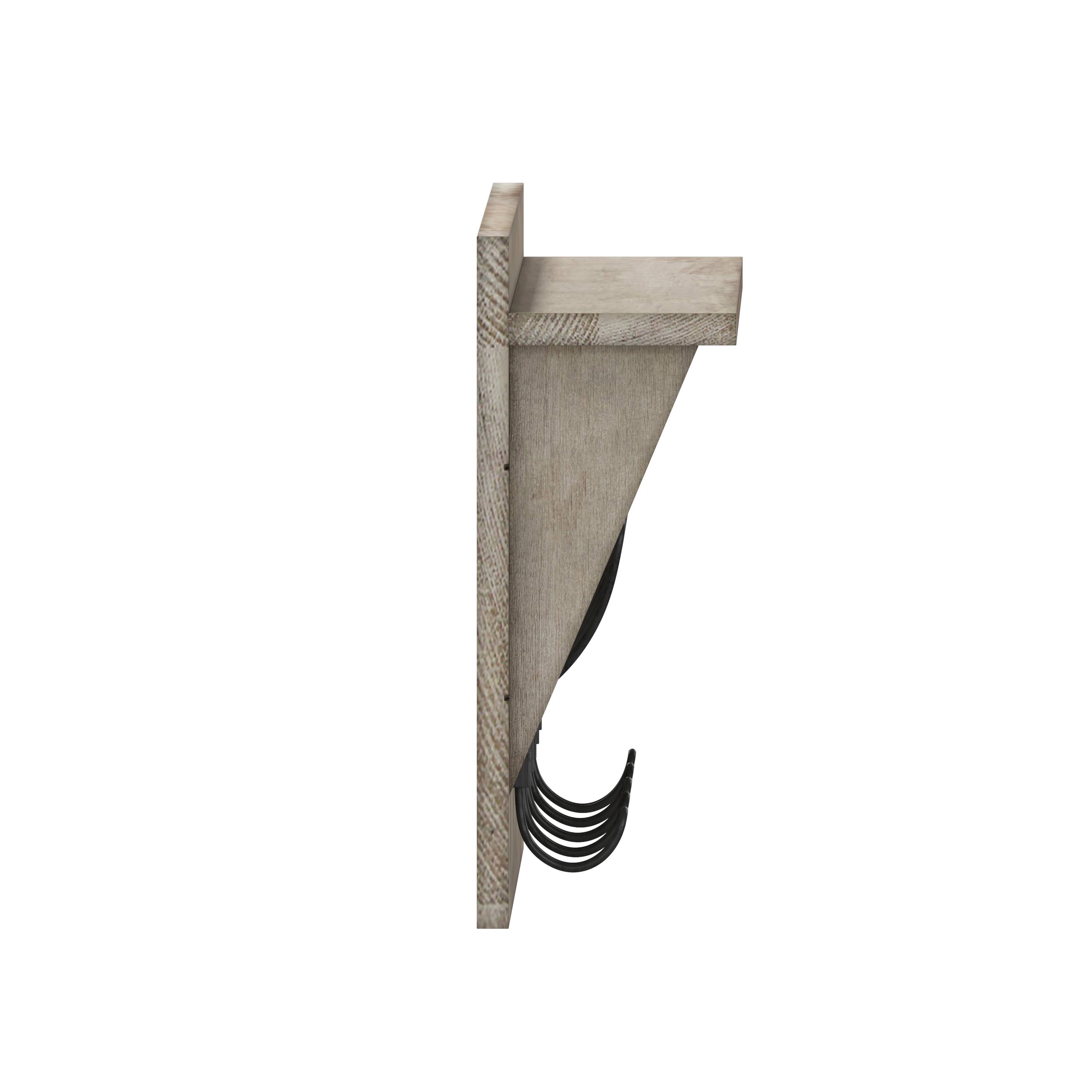 Alt View 8. Emma + Oliver - Alcott Rustic Country Wall Mounted Entryway Shelf with 5 Rustic Hooks and Wood Construction - Weathered Brown.