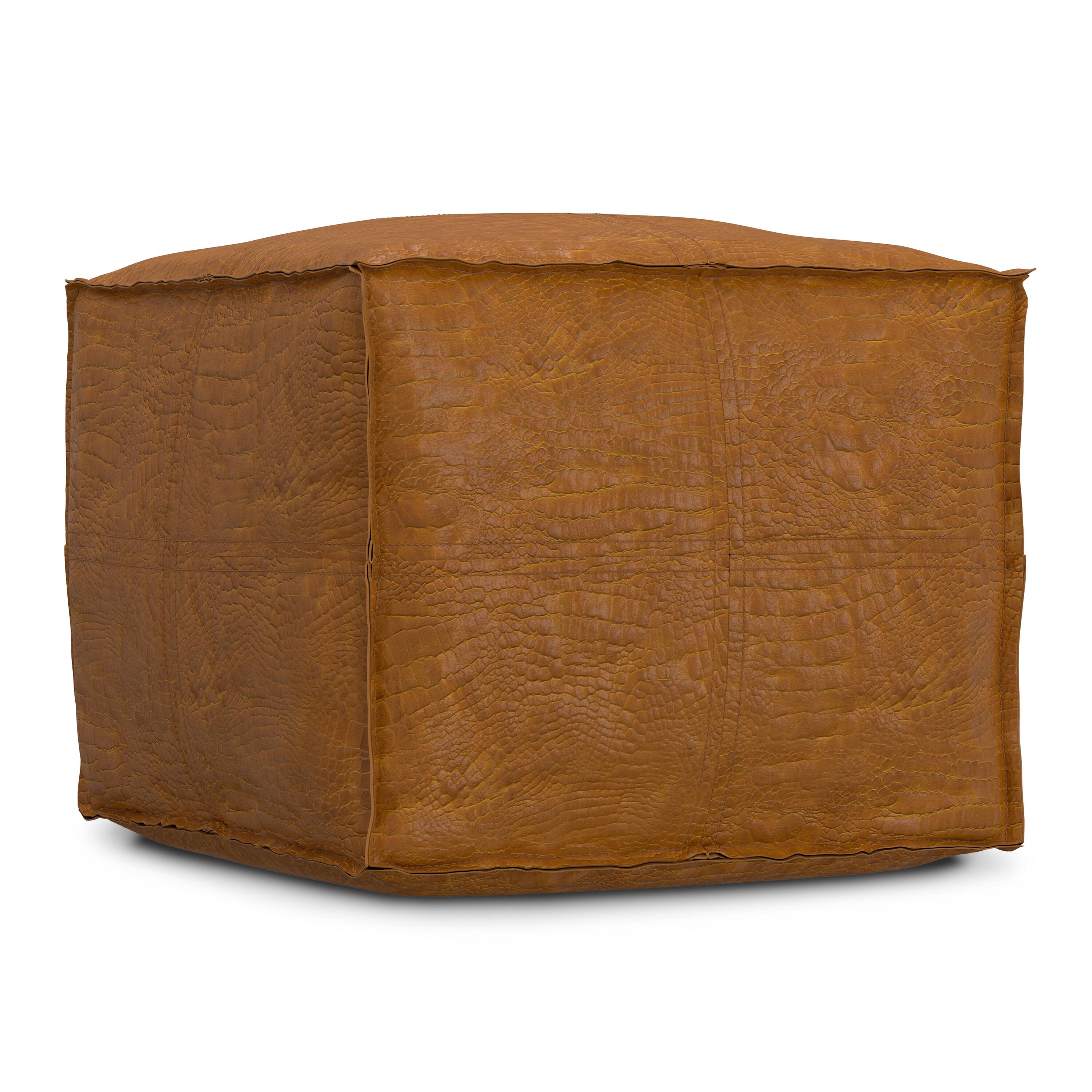Alt View 1. Simpli Home - Brody 18 inch Wide Boho Square Pouf in Tan Genuine Leather - Tan.