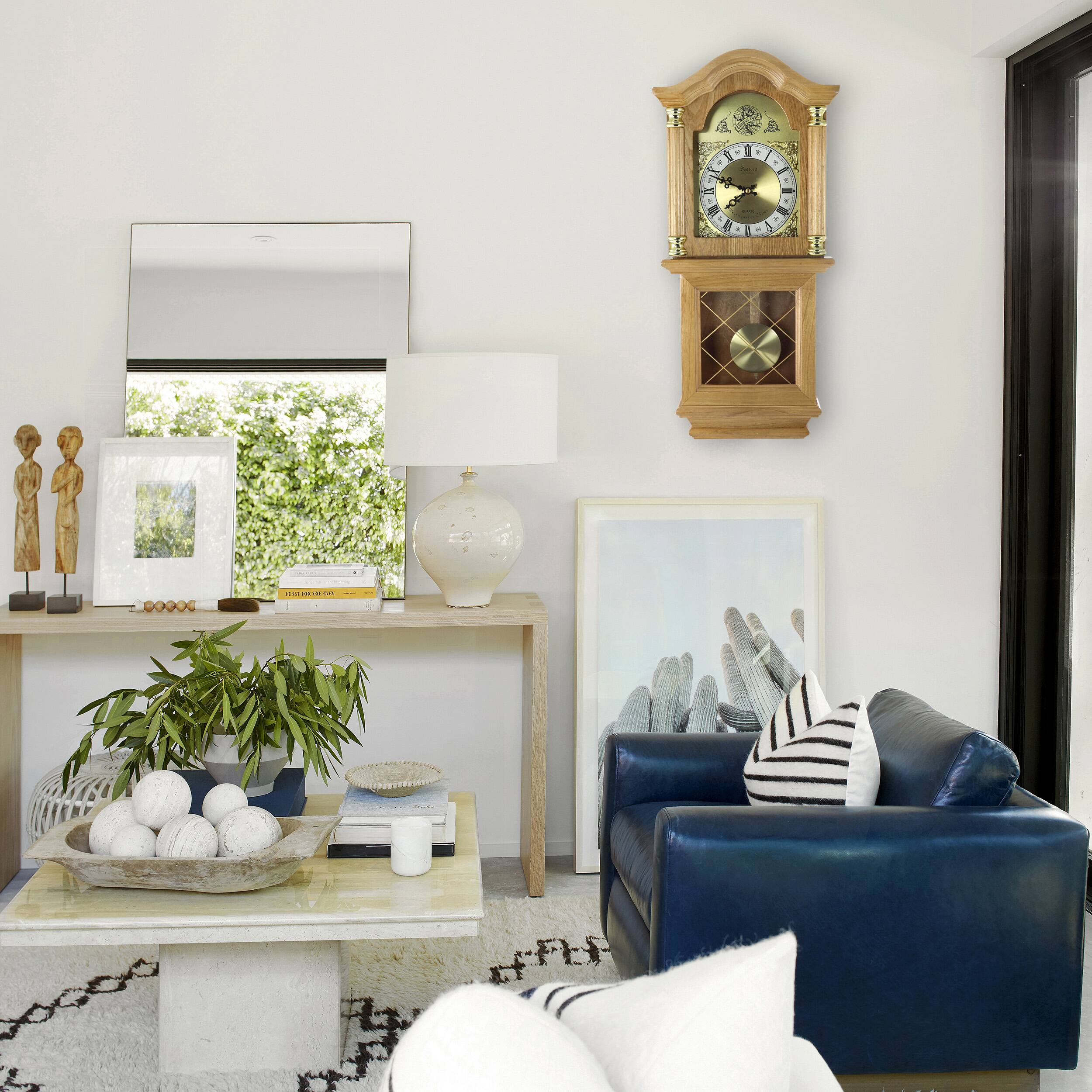 Alt View 3. Bedford Clock Collection - Bedford Clock Collection Classic 26 Inch Wall Clock in Golden Oak Finish - Light Brown.