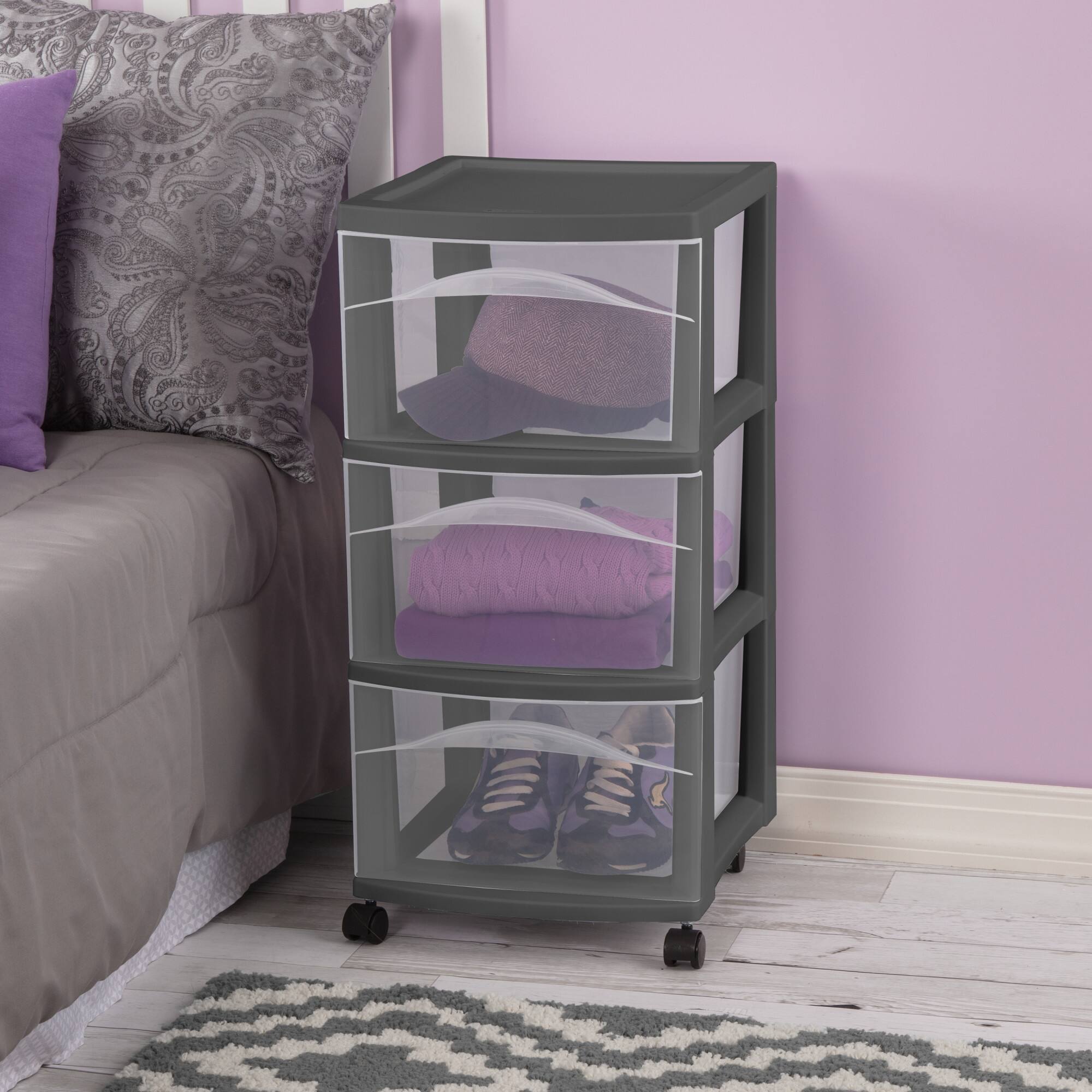 Alt View 3. Sterilite - Sterilite 3 Drawer Storage Cart, Plastic Rolling Organization, Flat Gray, 2 Pack - Flat Gray.
