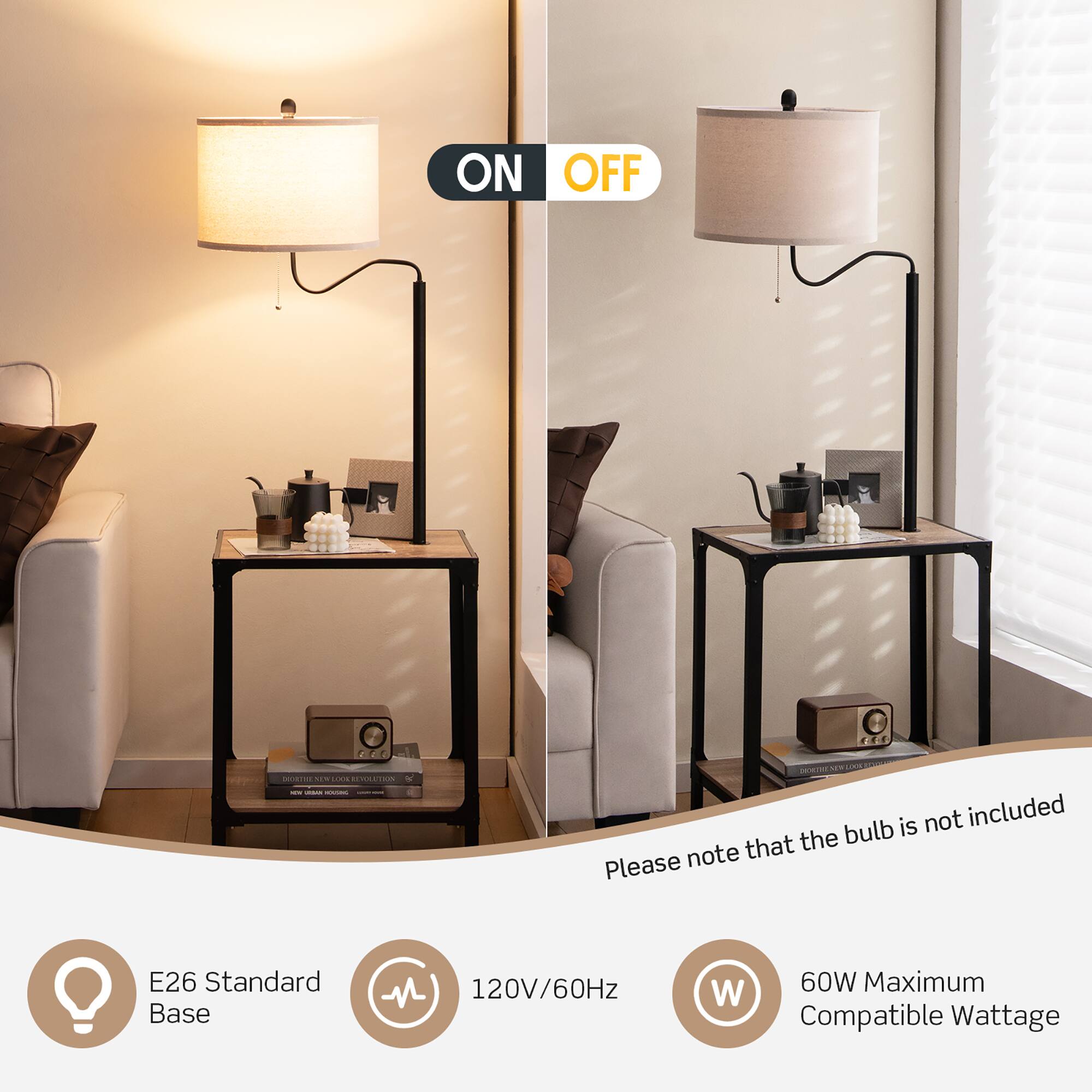 ON OFF

Please note that the bulb is not included

E26 Standard Base

120V/60Hz

60W Maximum Compatible Wattage