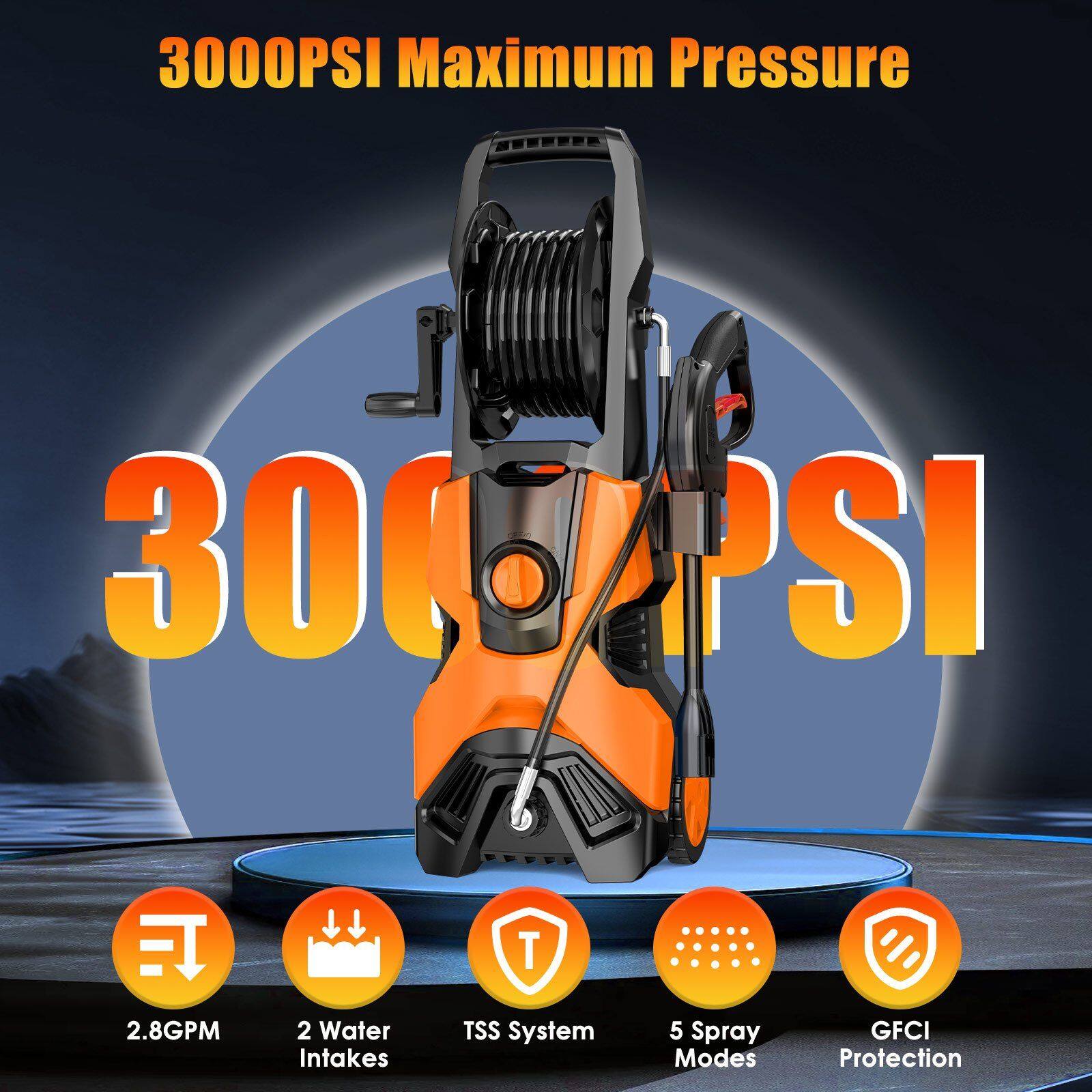 3000PSI Maximum Pressure

2.8GPM
2 Water Intakes
TSS System
5 Spray Modes
GFCI Protection