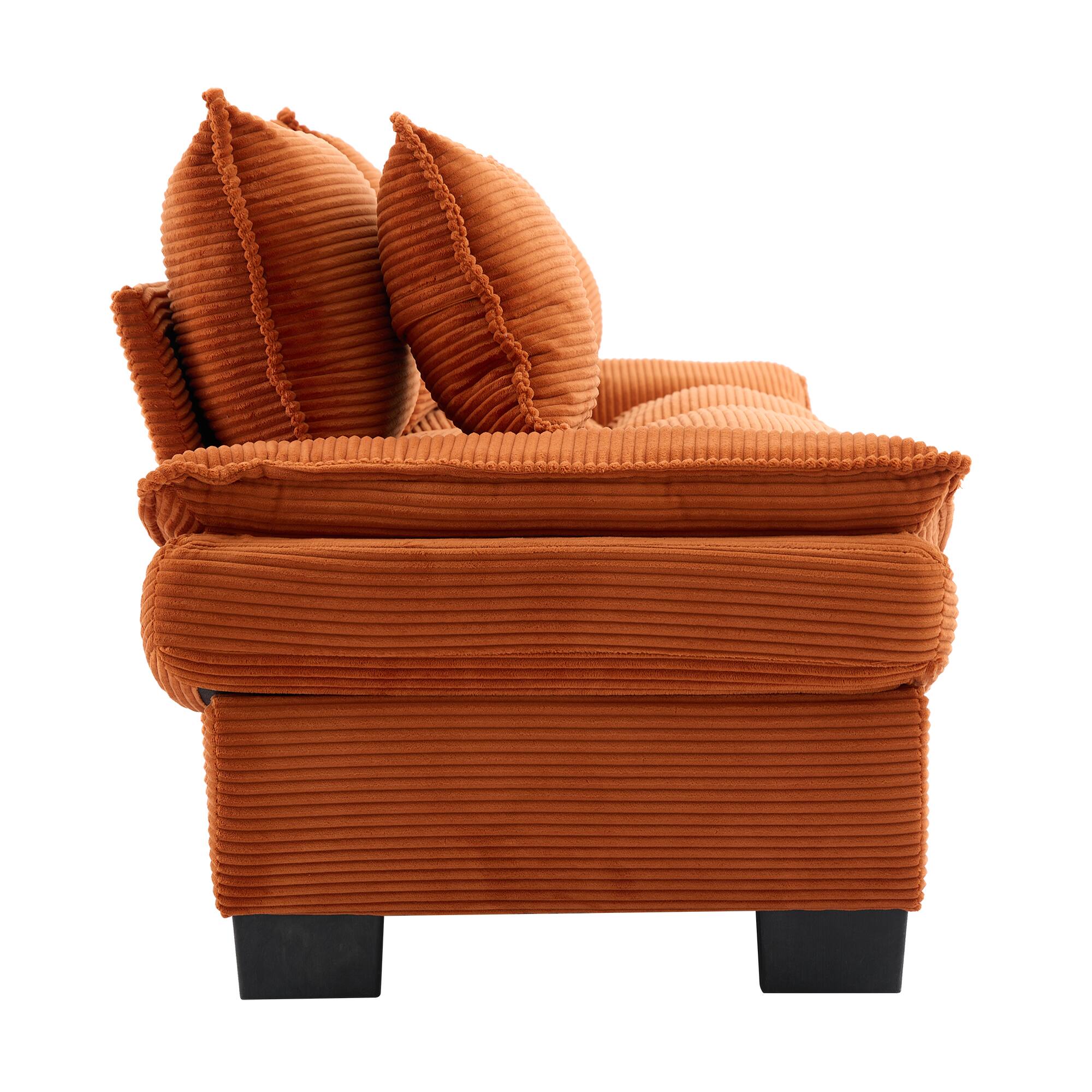 Alt View 1. Tiramisubest - Corduroy Couch Loveseat Sofa with Pillows,Comfy Upholstered Deep Seat Sofa for Bedroom,Living Room,Office-Orange - Orange.