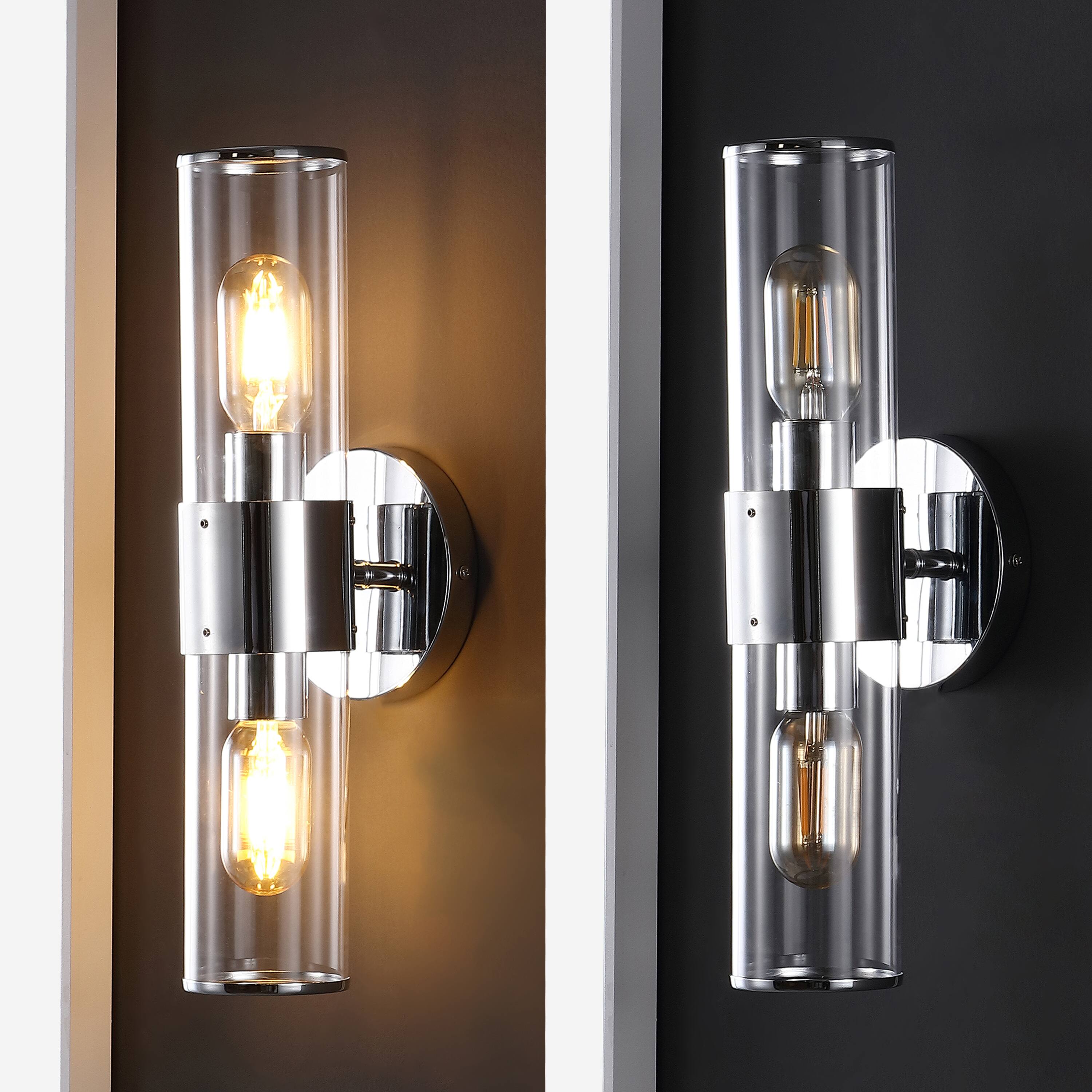 Alt View 3. Jonathan Y - Quinn 15.5" 2-Light Mid-Century Modern Iron/Acrylic LED Sconce, Chrome/Clear - Chrome/Clear.