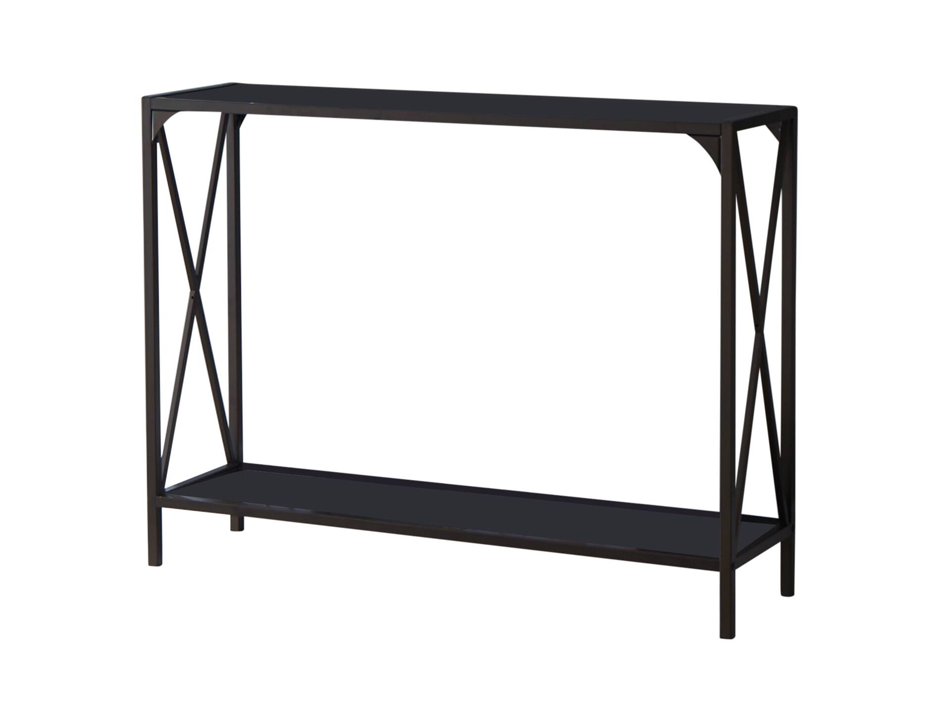 Angle. Kings Brand Furniture - Kings Brand Furniture Kandin Metal Console Table with Glass Top, Pewter/Black - Black.