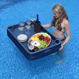 SUNJOY - Wicker Floating Pool Tray 36x24'' Durable & Sturdy Accessory Tray for Drinks, Snacks Fits Most Pool Sizes -Navy