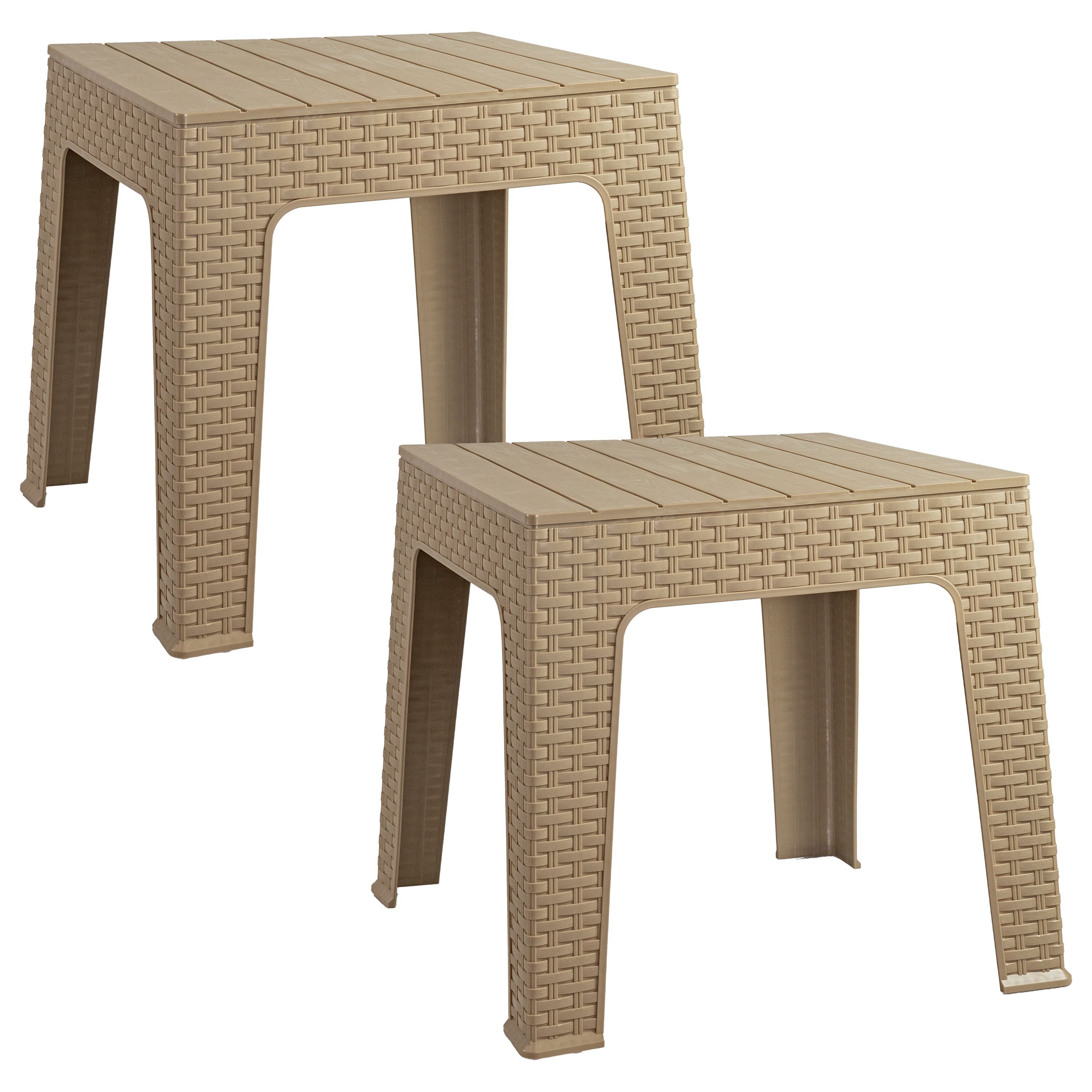 Sunnydaze - 17.75" Plastic Square Patio Side Table - Set of 2 - Beige