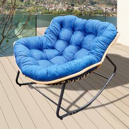 Tiramisubest - Larger Outdoor Rocking Chair,Patio Egg Rocking Chair,Rattan Wicker Lounge Chair for Indoor and Outdoor Spaces-Blue - Black+Blue