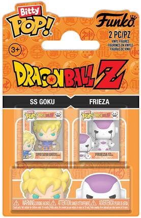 Bitty POP!
Funko
2 PC/PZ
VINYL FIGURES
FIGURINES EN VINYLE
FIGURAS DE VINIL
DRAGON BALL Z
SS GOKU
FRIEZA
SUPER SAIYAN GOKU FIRST APPEARANCE
FRIEZA 4TH FORM
WARNING: CHOKING HAZARD
ATTENTION: DANGER DE DÉTACHEMENT
ADVERTENCIA: PELIGRO DE ASFIXIA
Small parts. Not suitable for children under 36 months.
Petites pièces. Ne convient pas aux enfants de moins de 36 mois.
Partes pequeñas. No es adecuado para niños menores de 36 meses.