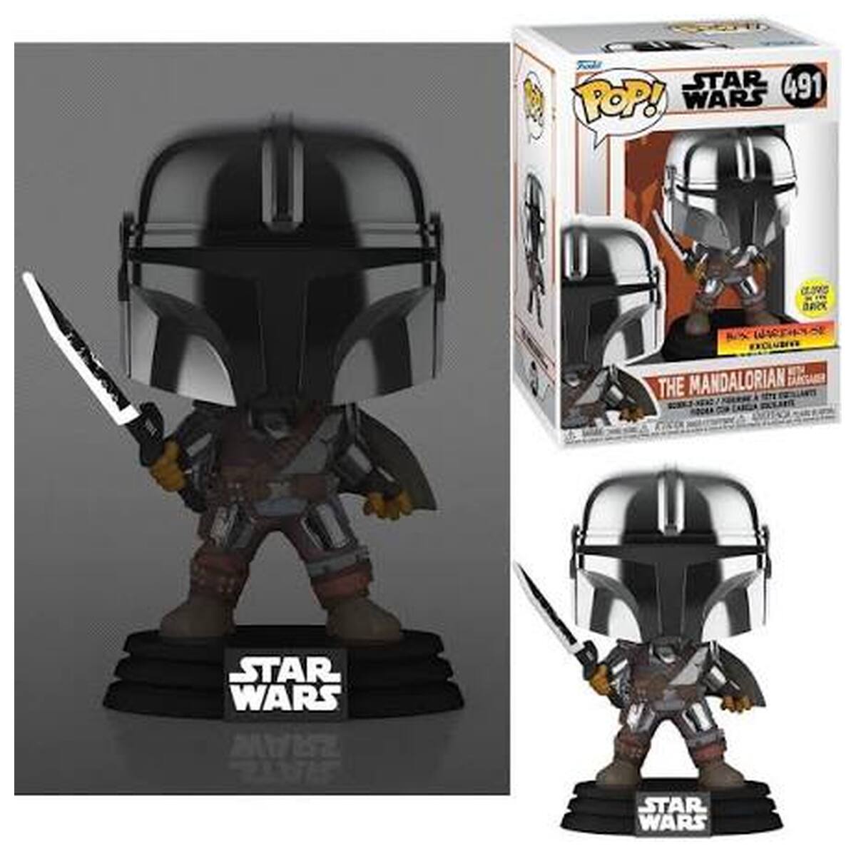 Funko Pop! Star Wars The Mandalorian with Darksaber #491 Glow in the Dark Exclusive Vinyl Figure