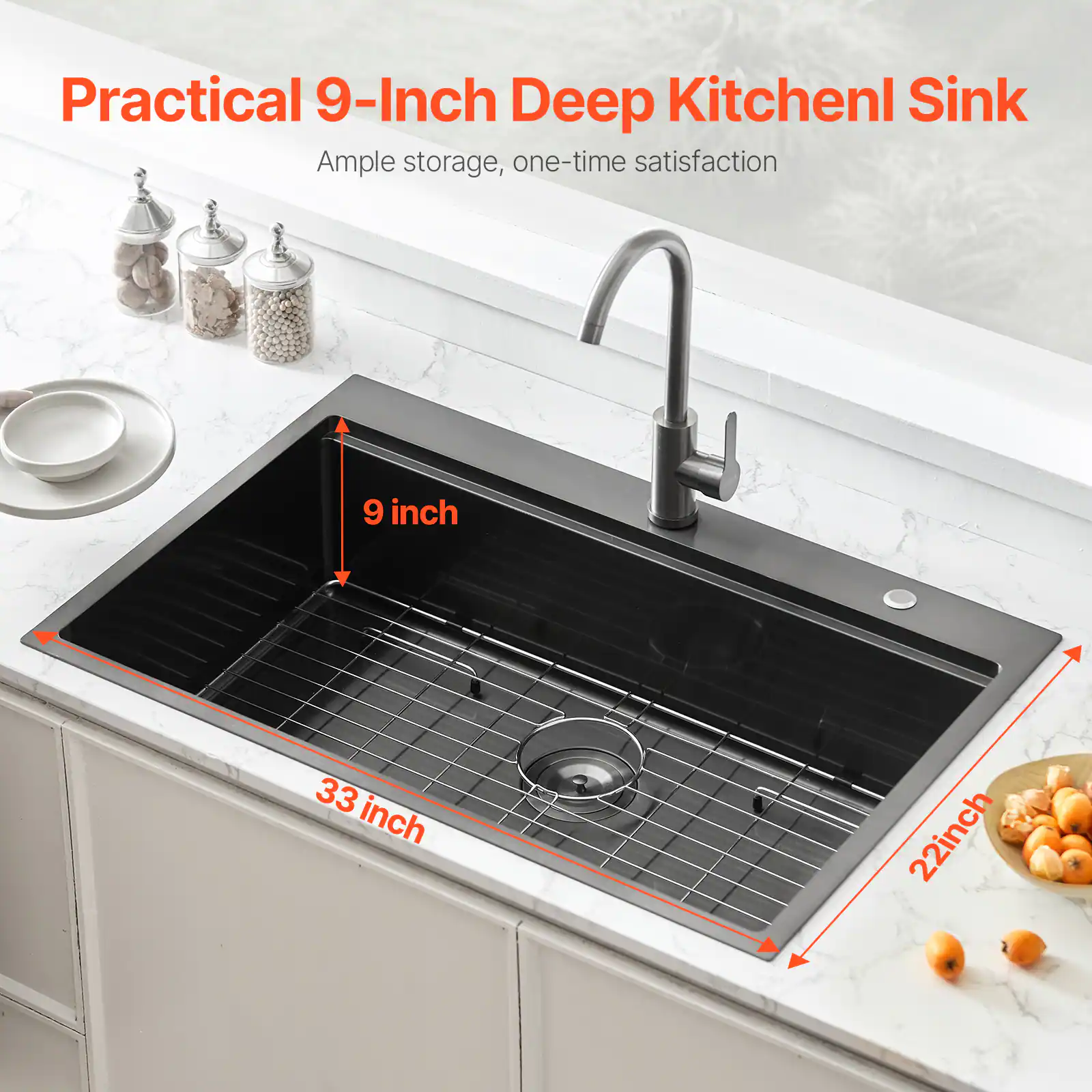Practical 9-Inch Deep Kitchen Sink, Ample storage, one-time satisfaction, 9 inch, 33 inch, 22 inch