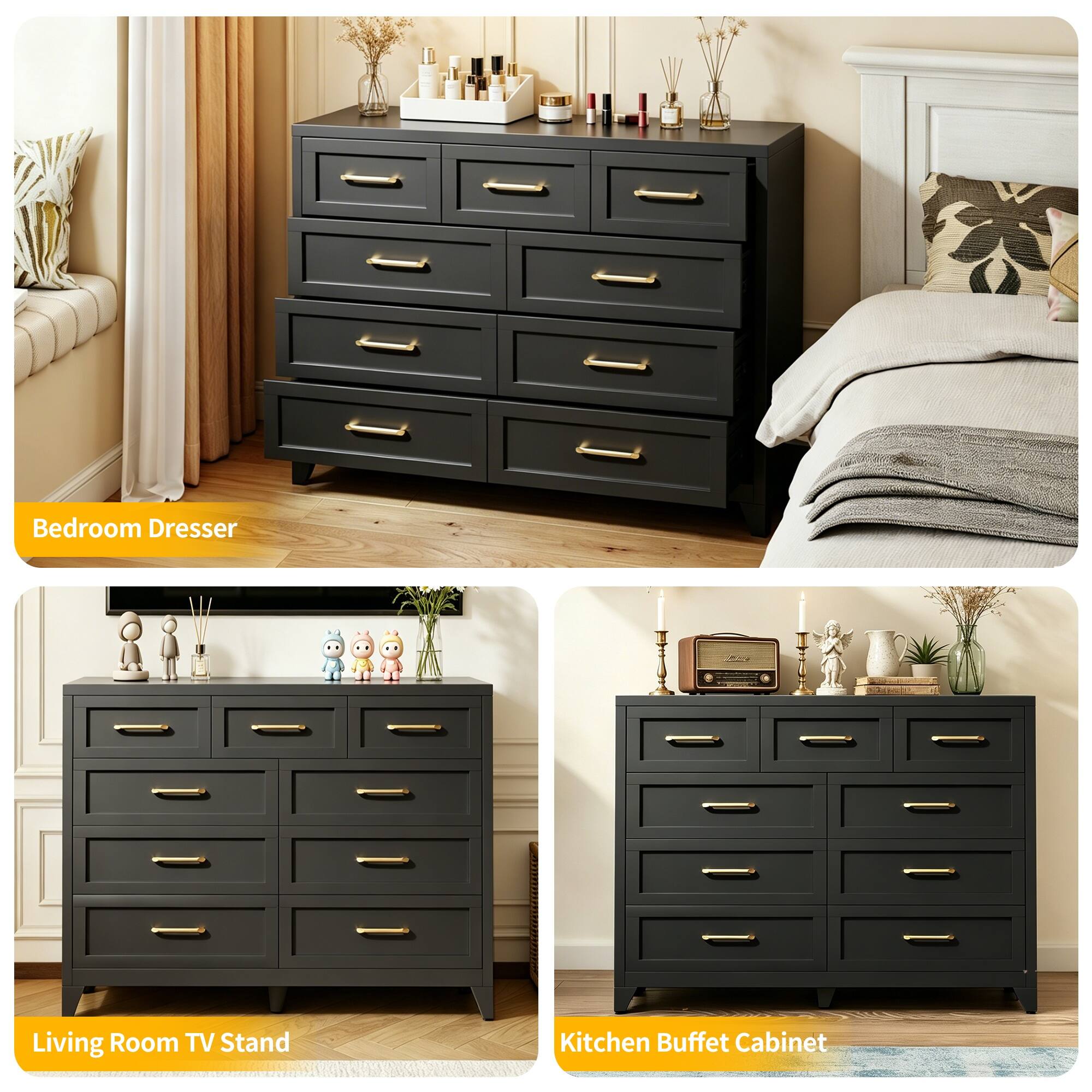 Bedroom Dresser  
Living Room TV Stand  
Kitchen Buffet Cabinet