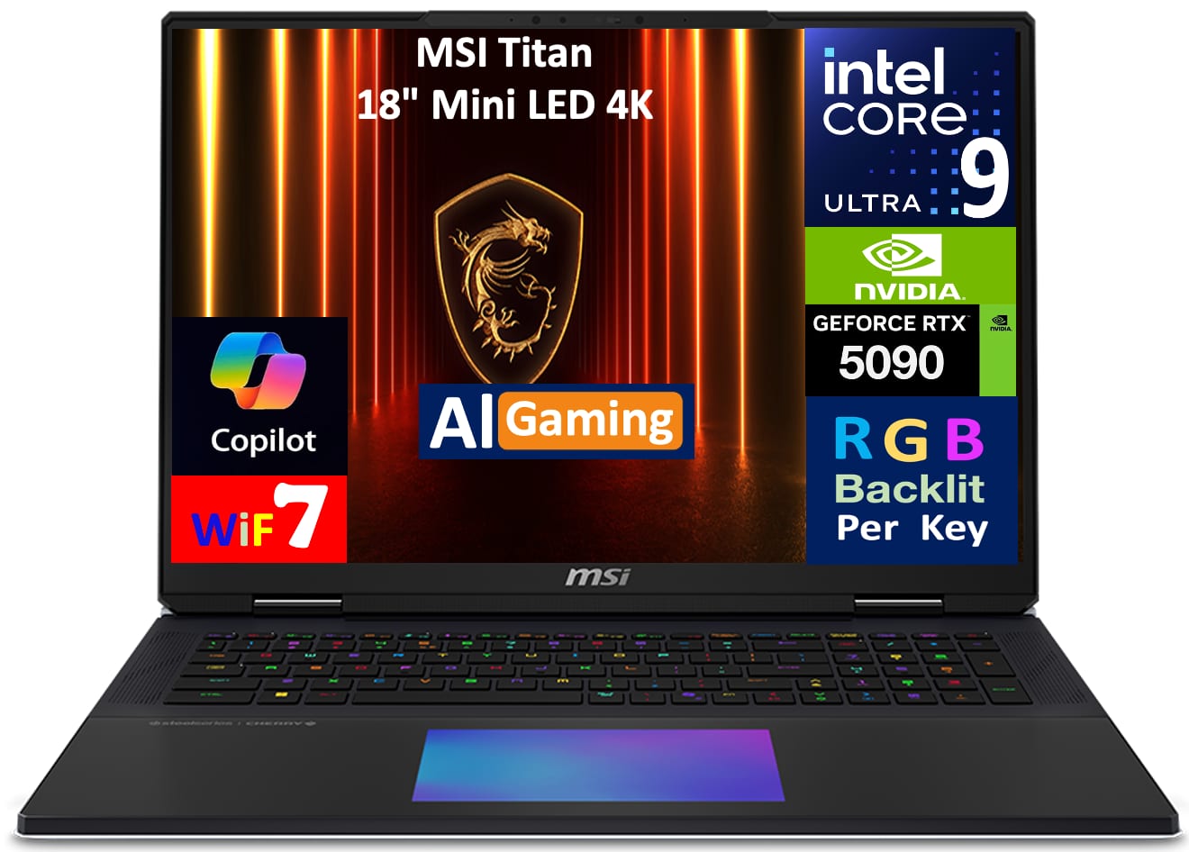 MSI - A2XWJG-614US Core Gaming Laptop, Ultra 9- 285HX, 64GB, 3 x 2TB SSD, 18" (3840x2400), RTX 5090, Win 11 Pro - Core Black