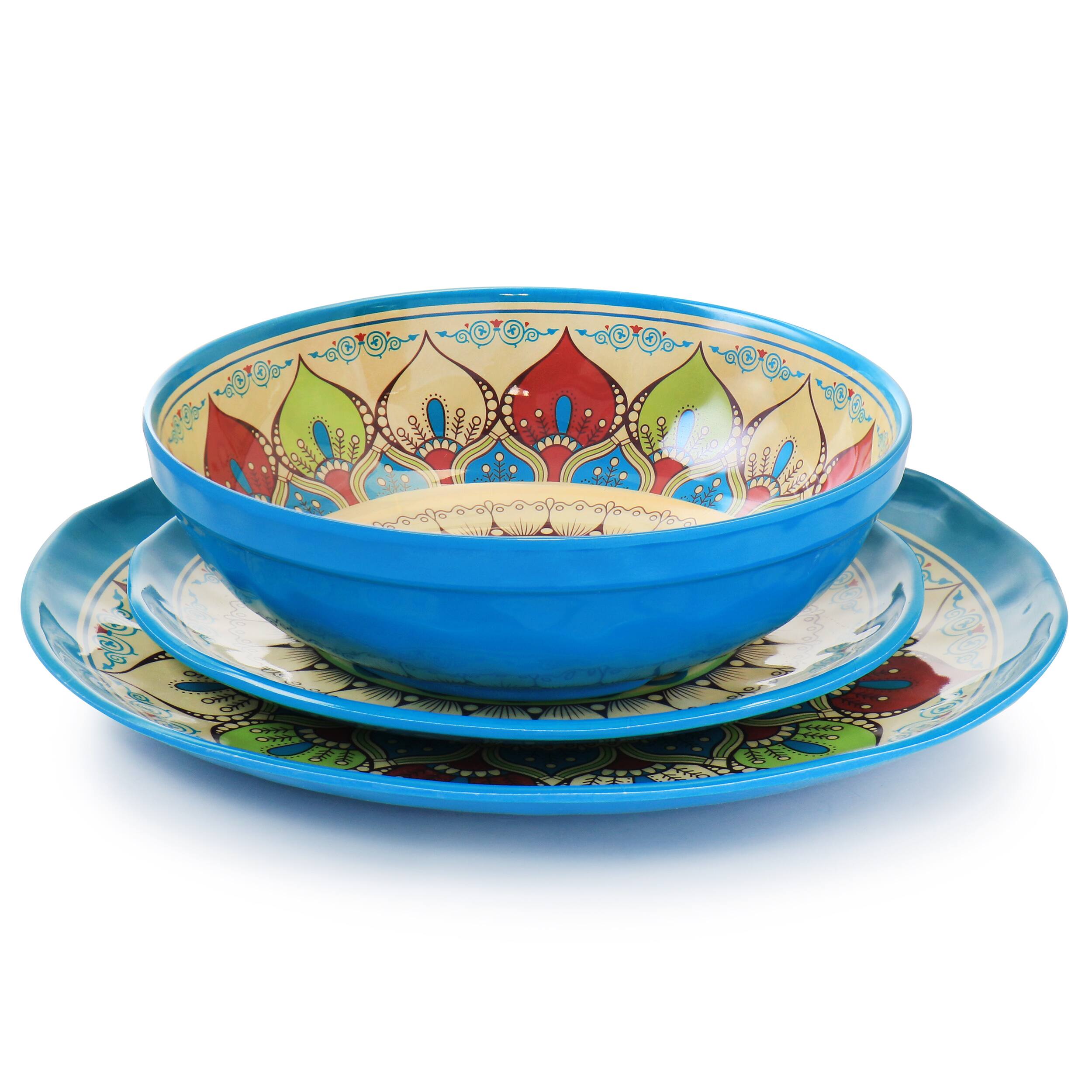 Left. Elama - Elama Camilla 12 Piece Melamine Dinnerware Set - Multi.