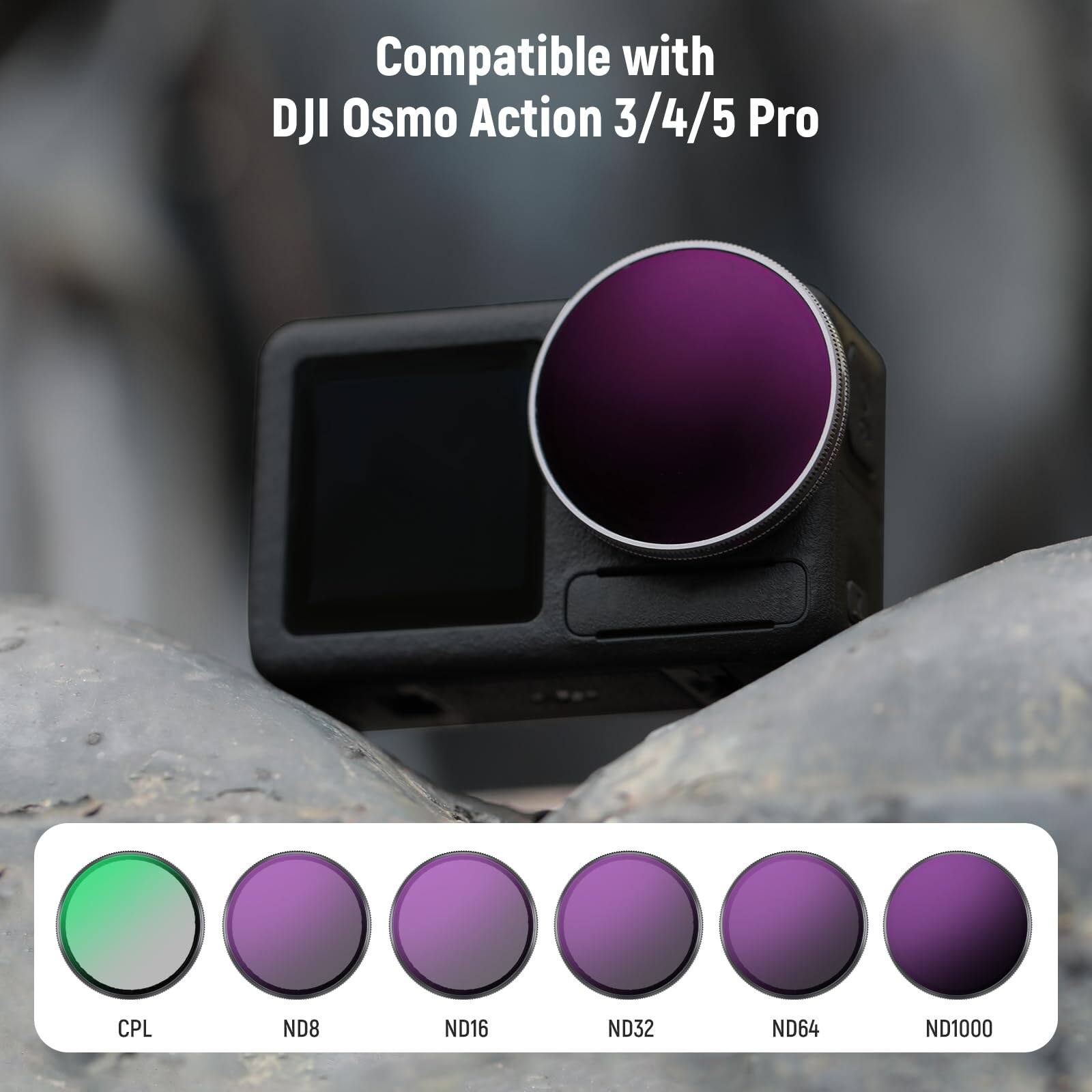 Compatible with DJI Osmo Action 3/4/5 Pro  
CPL ND8 ND16 ND32 ND64 ND1000