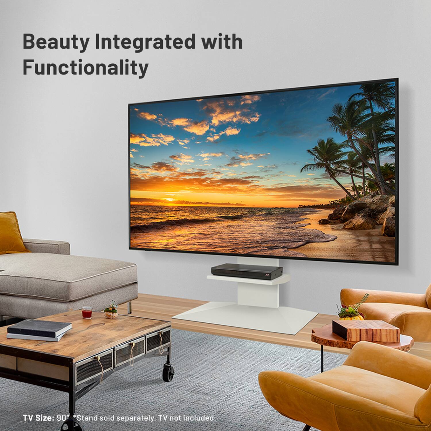 Beauty Integrated with Functionality

TV Size: 90" Stand sold separately. TV not included