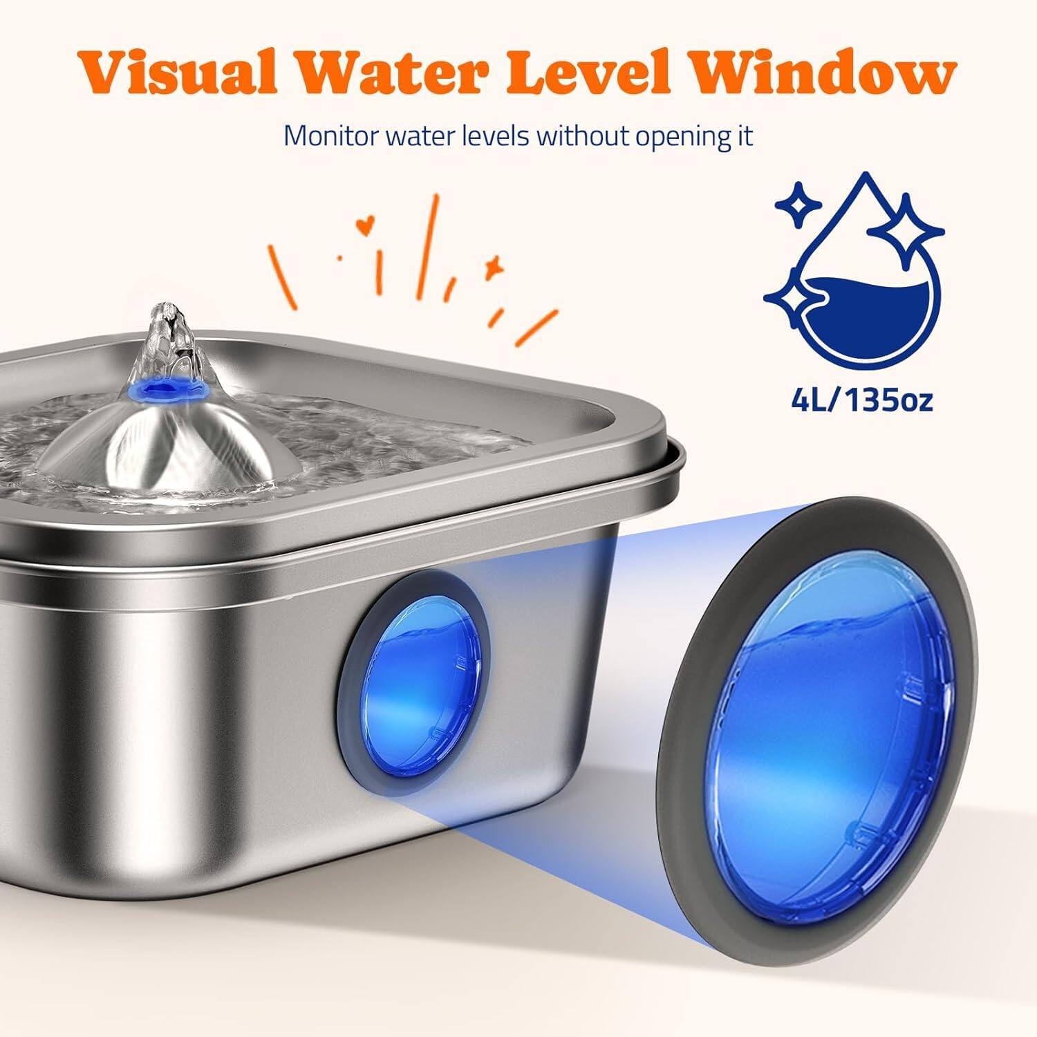 Visual Water Level Window  
Monitor water levels without opening it  

4L/135oz