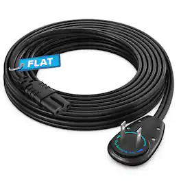 Maximm - 2-Prong TV Power Cord 12ft, 360° Rotating Flat Plug, UL Certified, Non-Polarized - Black