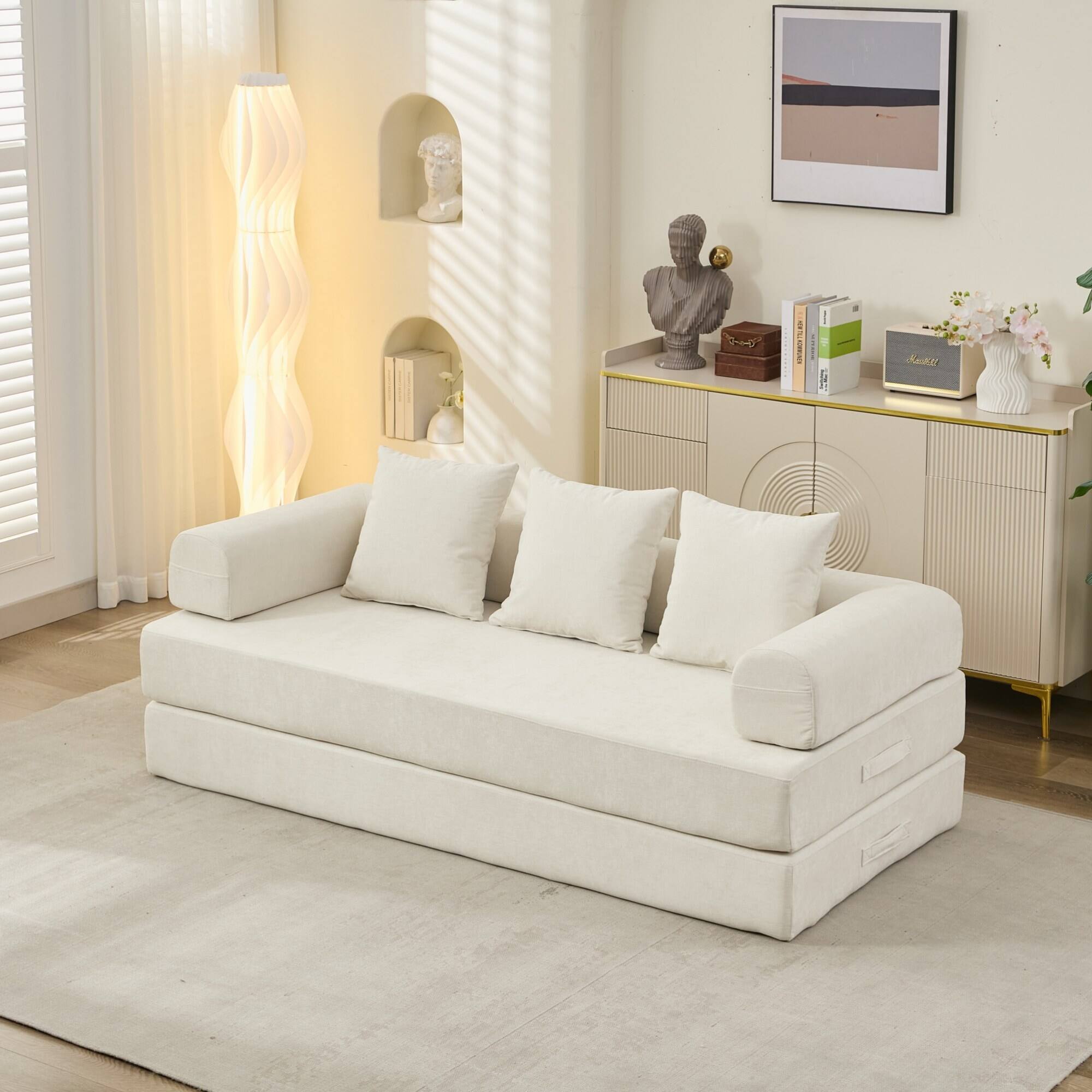 Alt View 8. GOODSILO - Convertible Folding Floor Sofa Bed with Armrests for Living Room, Bedroom, and Studio Lounging - Beige.