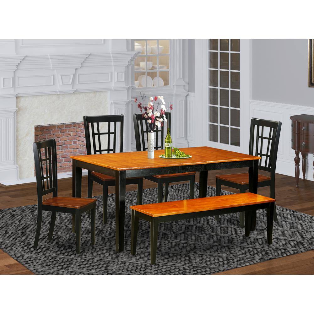 Alt View 2. East West Furniture - 6-Pc Dining room set with bench-Kitchen Tables and 4 Dining Chairs Plus bench - Black & Cherry.