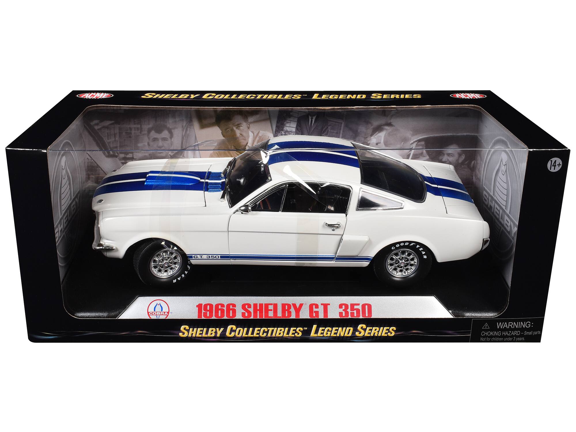 ACHE I SHELBY COLLECTIBLES LEGEND SERIES CACMD SHELBY O.L 350 COODEXEAY FYEAR COBDA L 1966 SHELBY GT 350 SHELBY COLLECTIBLES LEGEND SERIES SHELEY A WARNING CHOKING HAZARD Small parts Not for children under 3 years 14+