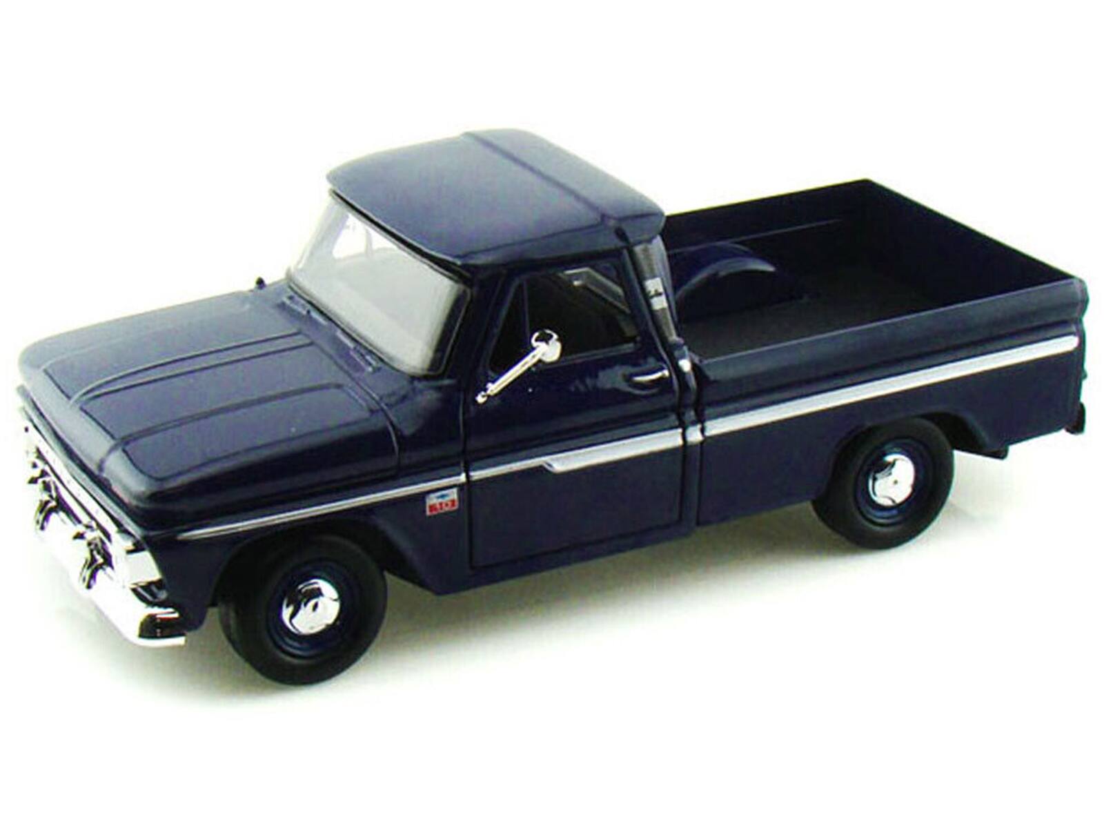 Left. Motormax - 1966 Chevrolet C10 Fleetside Pickup Truck Dark Blue 1/24 Diecast Car Model by Motormax - Dark Blue.