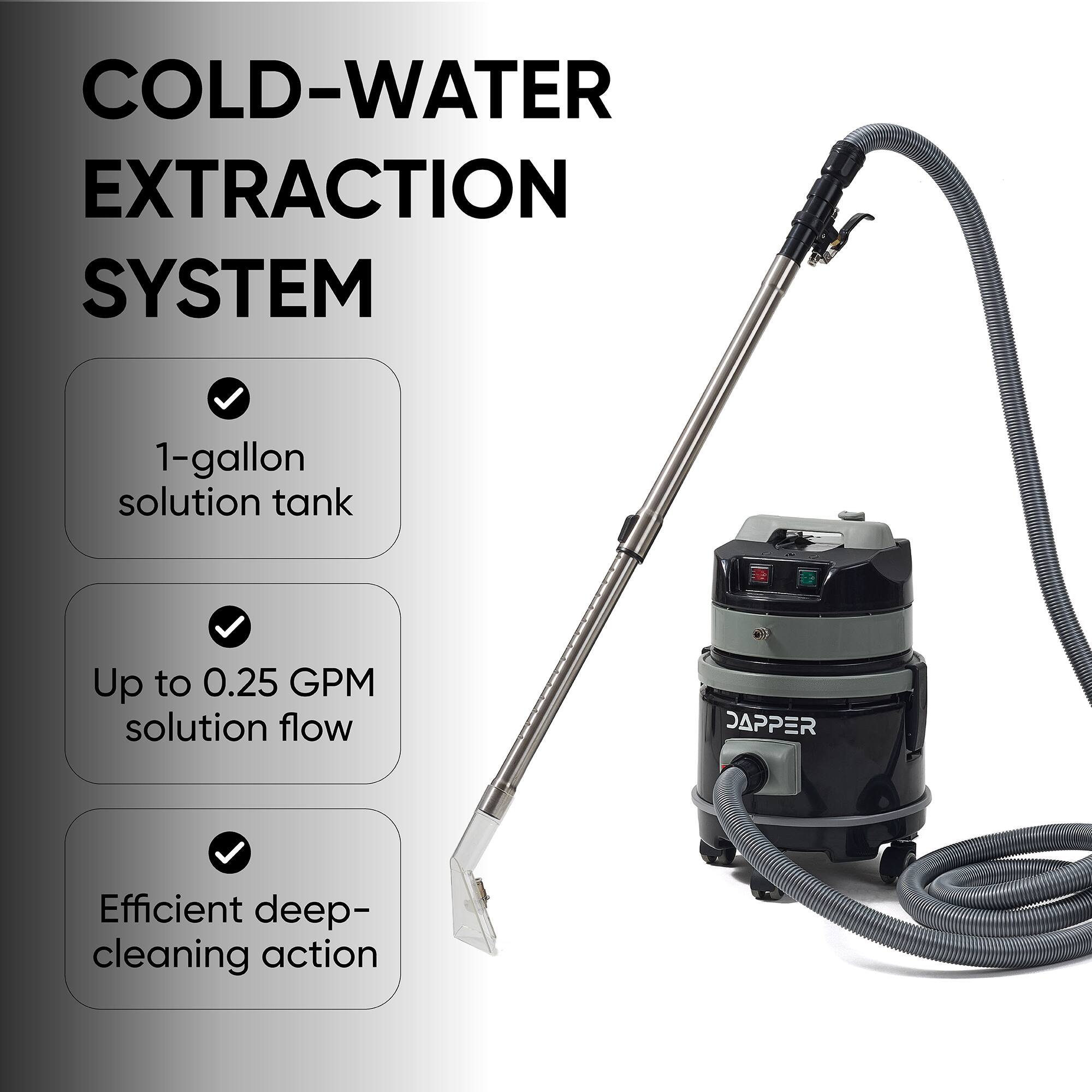 COLD-WATER EXTRACTION SYSTEM

- 1-gallon solution tank
- Up to 0.25 GPM solution flow
- Efficient deep-cleaning action