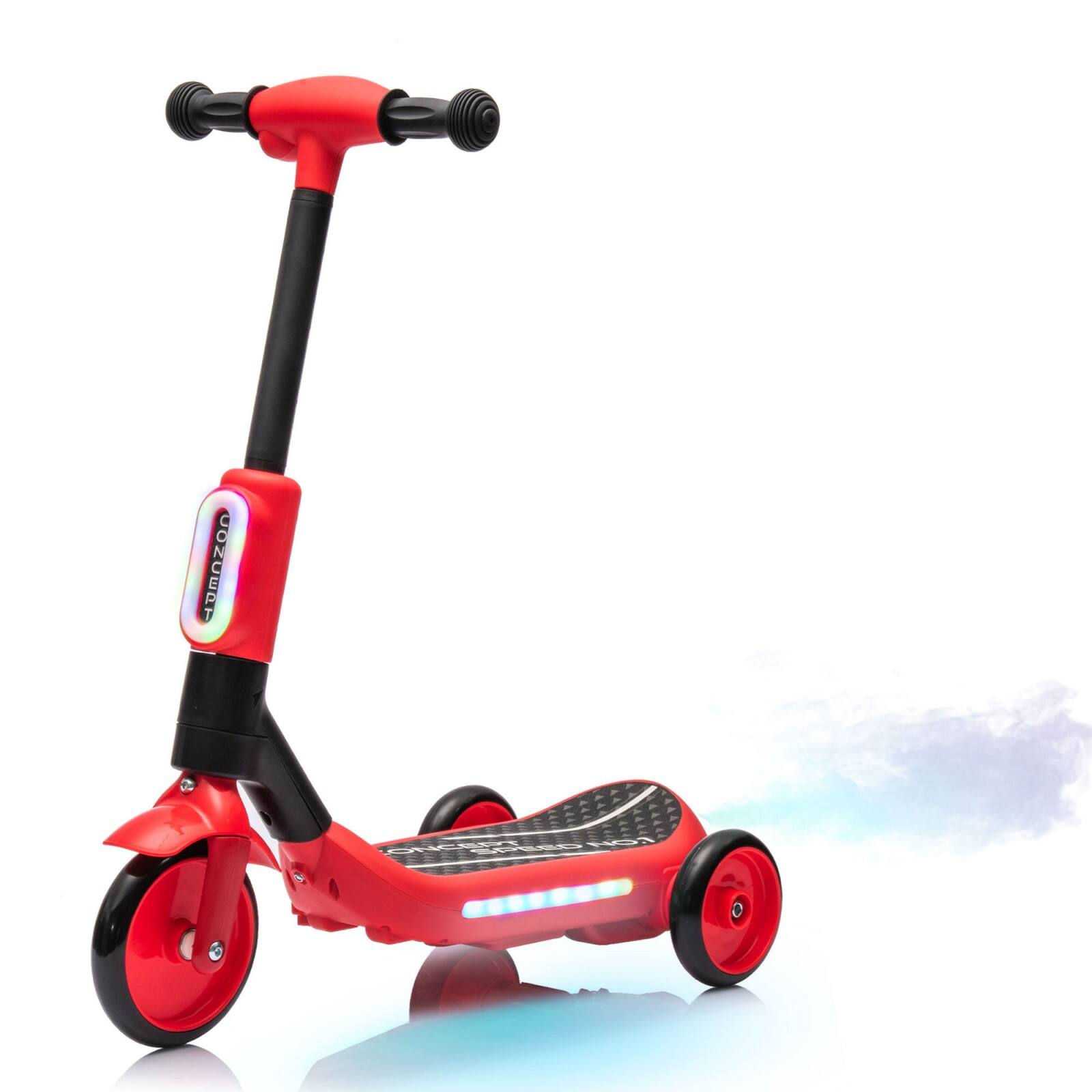 Glintex - Three-Wheel Electric Scooter,LED Lights, Misting Taillight, One-Button Start and Wide Pedal for Stable Rides,Aged 3+ - Red