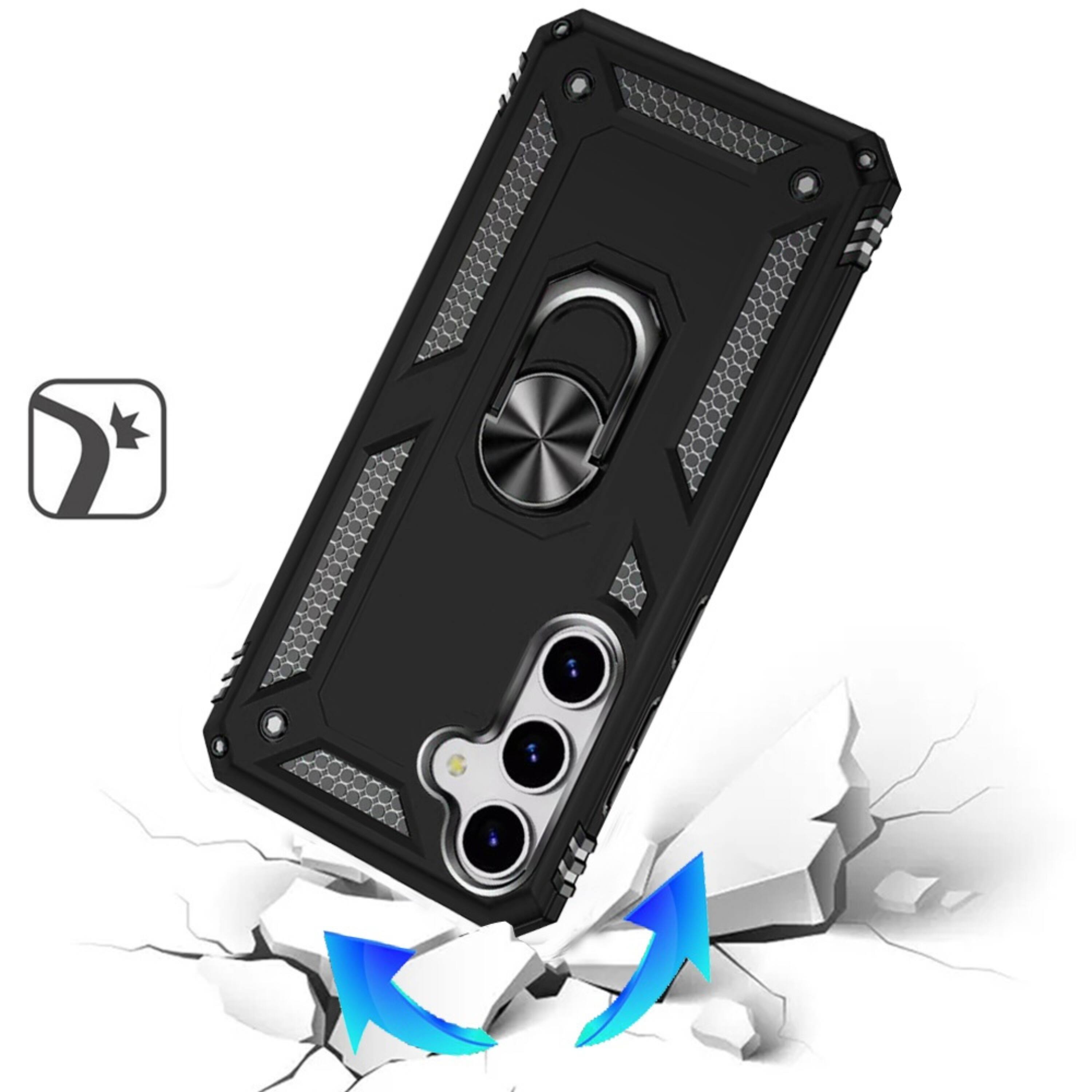 Angle. Kitcheniva - Magnetic Ring Kickstand Protective Phone Case With Tempered Glass For Samsung S25 Plus S24 Plus Black - Black.
