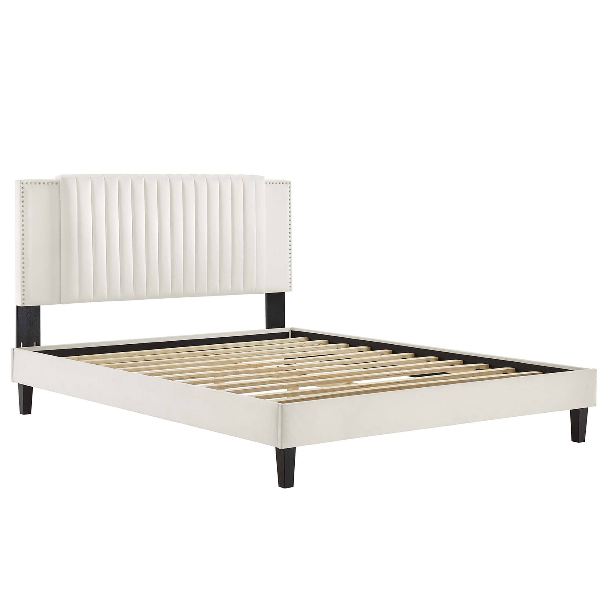 Alt View 2. Modway - Daisy Performance Velvet Queen Platform Bed - White.