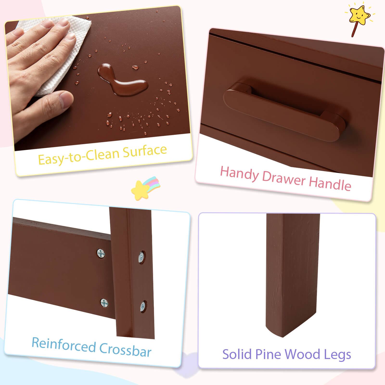 Easy-to-Clean Surface  
Handy Drawer Handle  
Reinforced Crossbar  
Solid Pine Wood Legs