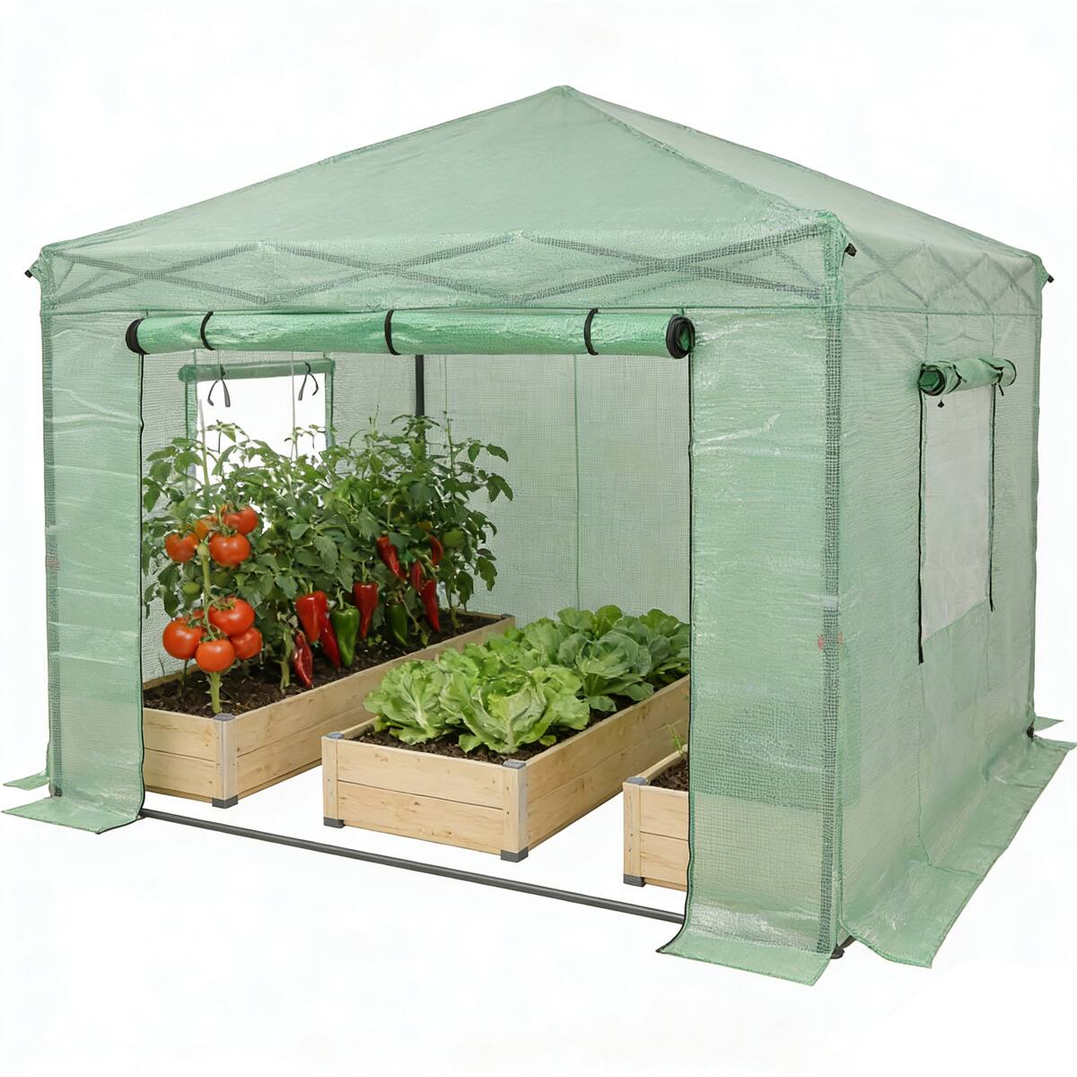 Alt View 3. Ainfox - Ainfox 10x10ft Instant Pop-up Greenhouse, Indoor Outdoor Plant Gardening Green House - green.