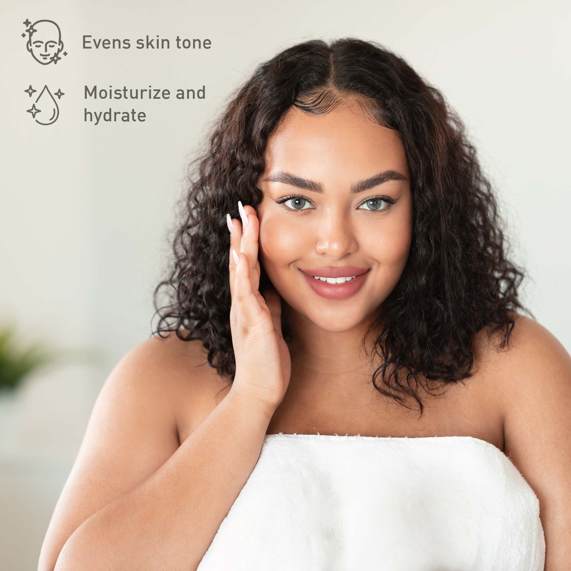 Evens skin tone  
Moisturize and hydrate