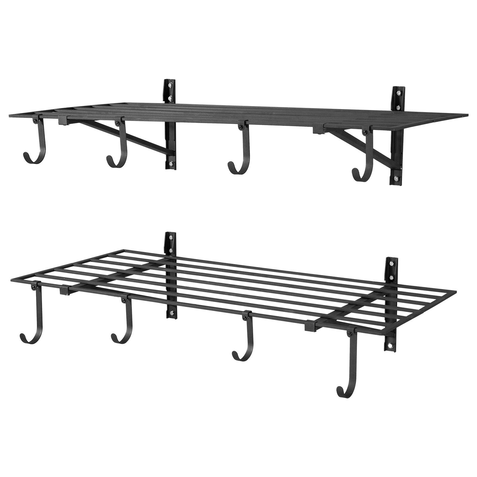 Alt View 5. VEVOR - 2-Tier Heavy Duty Wall Garage Shelving, 2 x 4 ft Steel Wall Mounted Shelving Unit with Hooks, 24 x 48 Inch Per Shelf - Black.