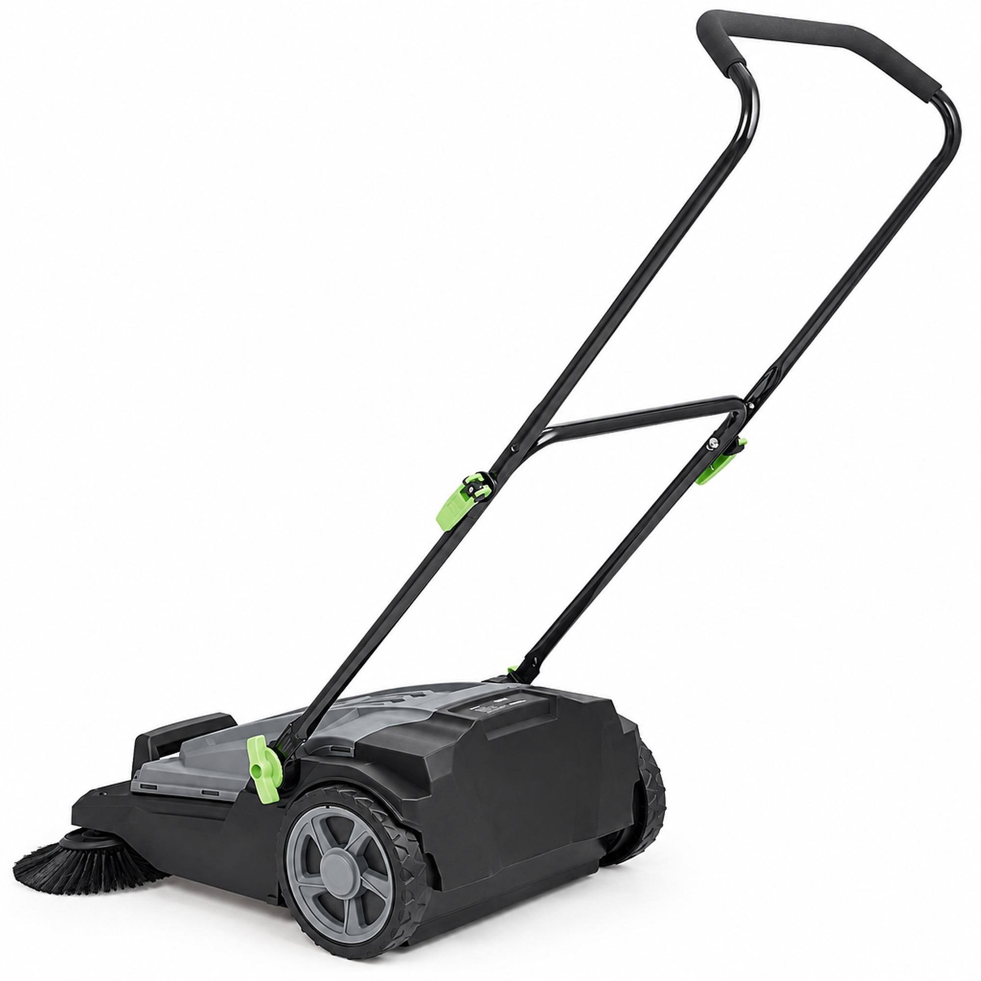 Front. RYHNUYNE - VEVOR Walk-Behind Hand Push Floor Sweeper, 25.6 in Sweeping Width, 5-Gallon Waste Container, Folding Handle, Manual - Gray.