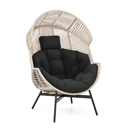 Front. Costway - Costway Oversized Egg Style Chair with Cushions & Headrest Heavy-Duty Metal Frame for Yard - Black.
