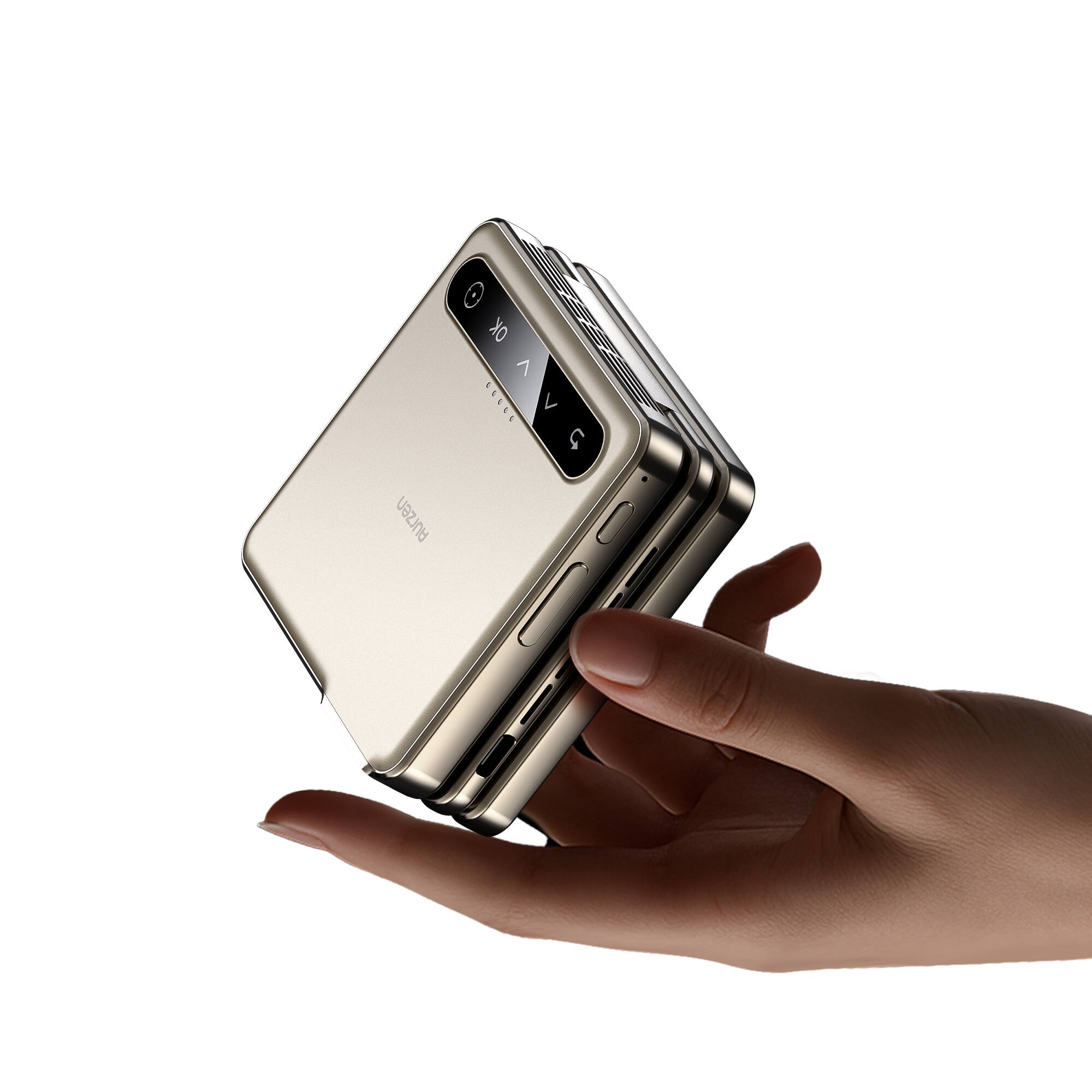 Aurzen - Tri-Fold mini Projector, DLP Tech, Zero-Lag Focus One-Click Screen Mirroring Fast Charging, 5000mAh Battery - Gold