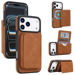 Dteck - For Apple iPhone 17 Pro Max Card Holder Case,2-in-1 Magnetic Detachable Wallet Folio,RFID Blocking Shockproof Cover - Brown