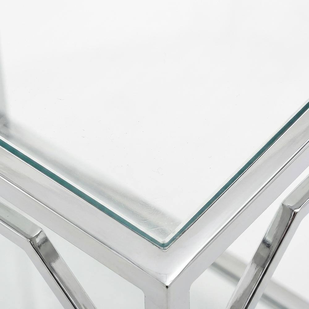 Alt View 3. FurniFact - Modern Chrome End Table with Sleek Metal Frame and Minimalist Design - Clear.