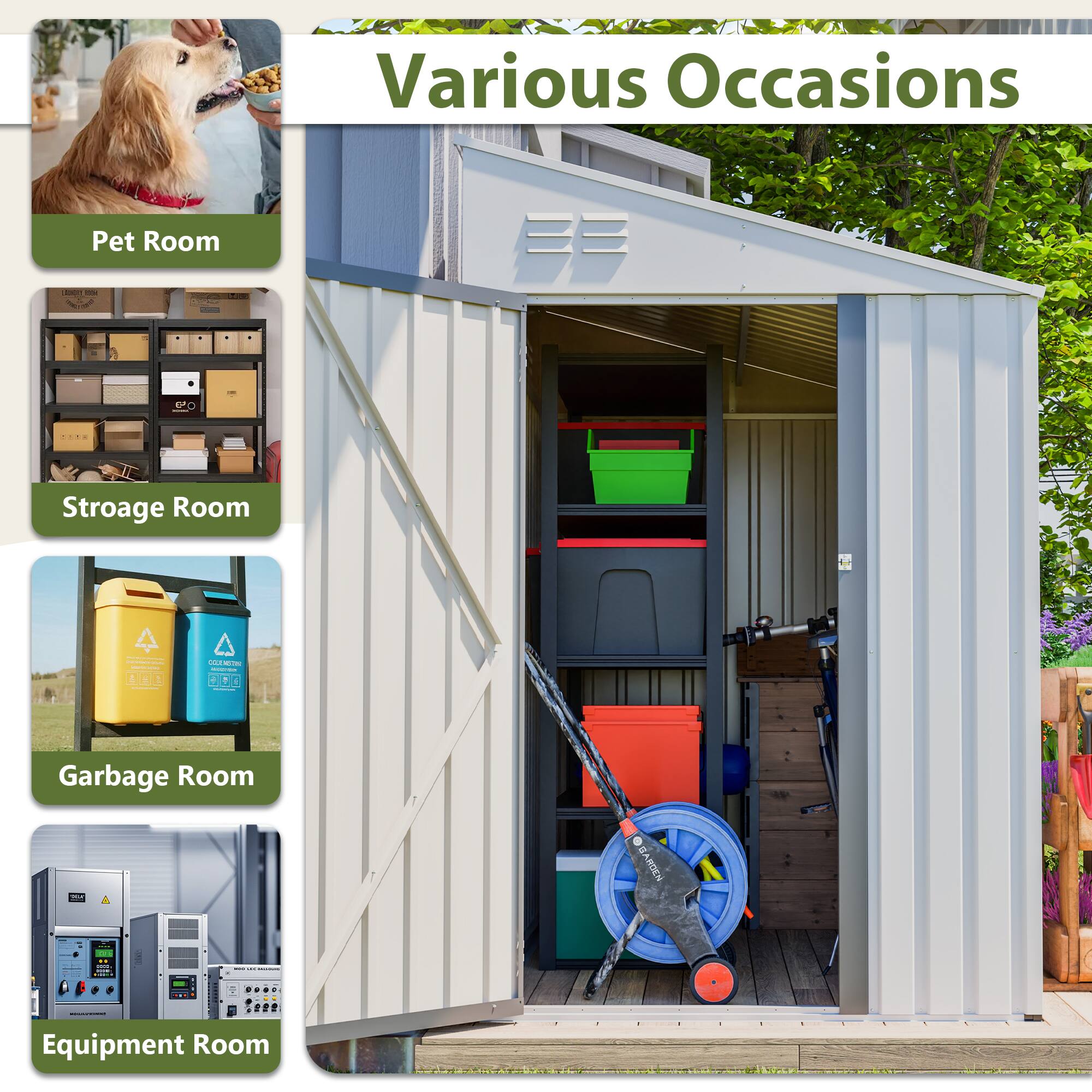 Left. Lirago - 4x7 FT Outdoor Storage Shed All-Weather Metal Shed with Lockable Doors - White.