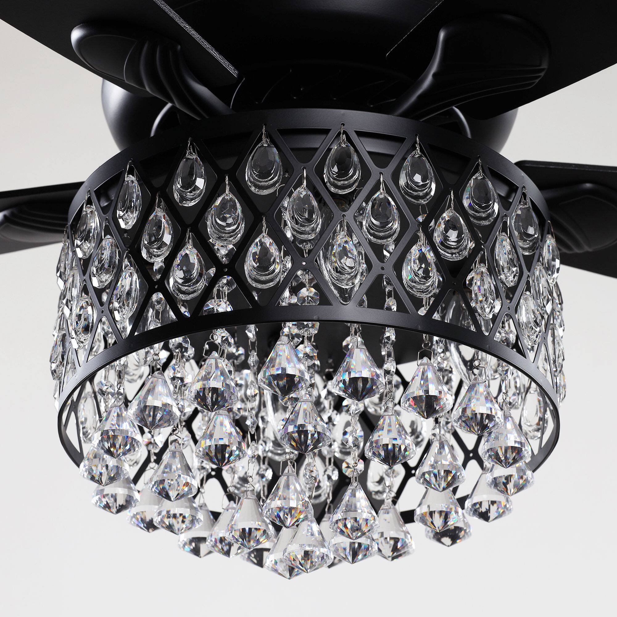 Alt View 6. Parrot Uncle - 52" Modern Black Crystal Chandelier Indoor Ceiling Fan with Remote - Black.