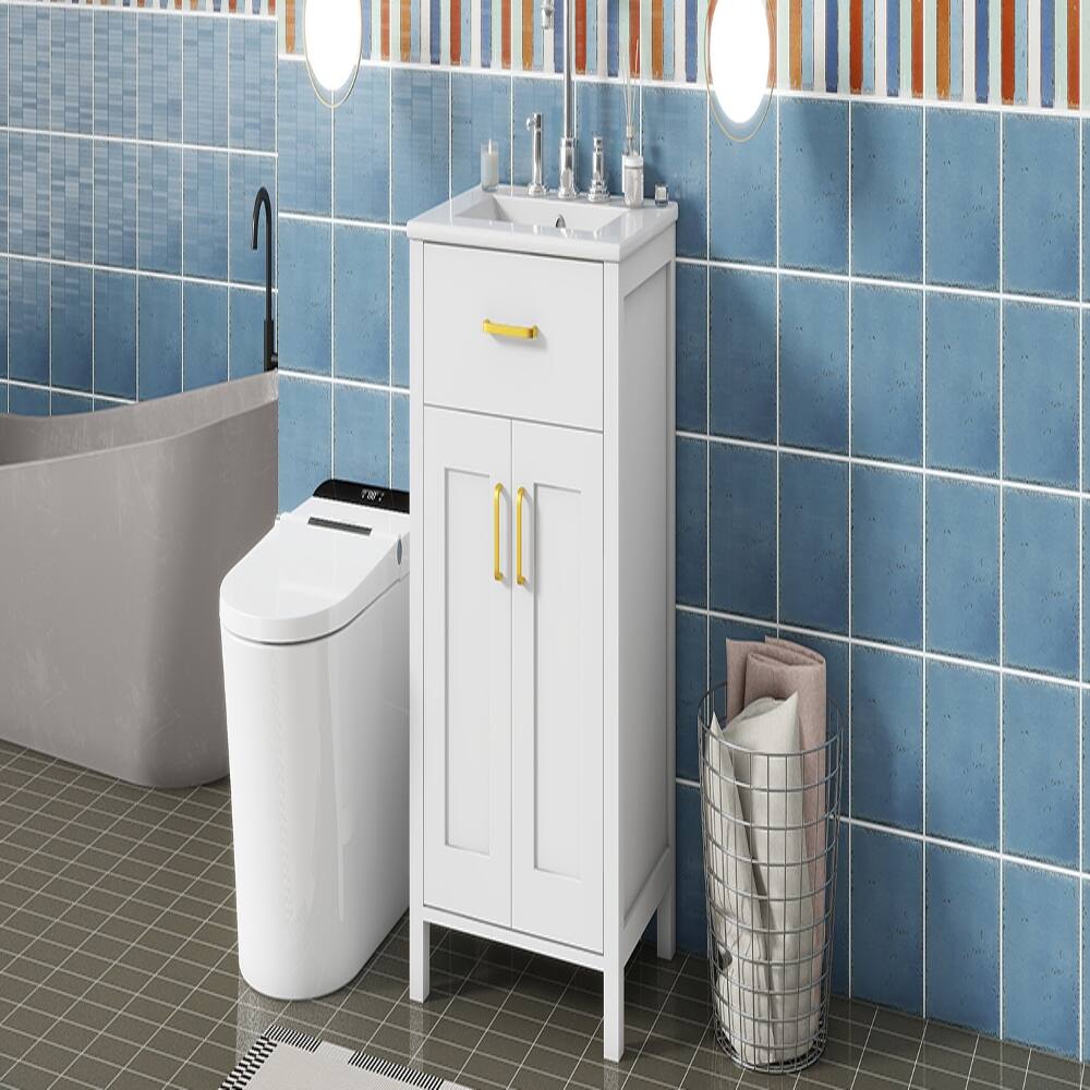 Alt View 2. Loheer - Loheer 24 inch bathroom vanity with sink White Freestanding Cabinet with Gold Hardware - White.