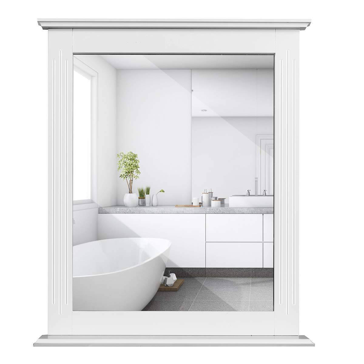 Back. Hivvago - White Rectangle Bedroom Bathroom Vanity Wall Mirror with Bottom Shelf - White.