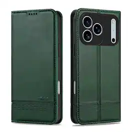 Dteck - Flip Wallet Case for Apple iPhone 17 Pro,Magnetic Closure Card Slots Kickstand Cover,Shock-Absorbing TPU Cover - Darkgreen
