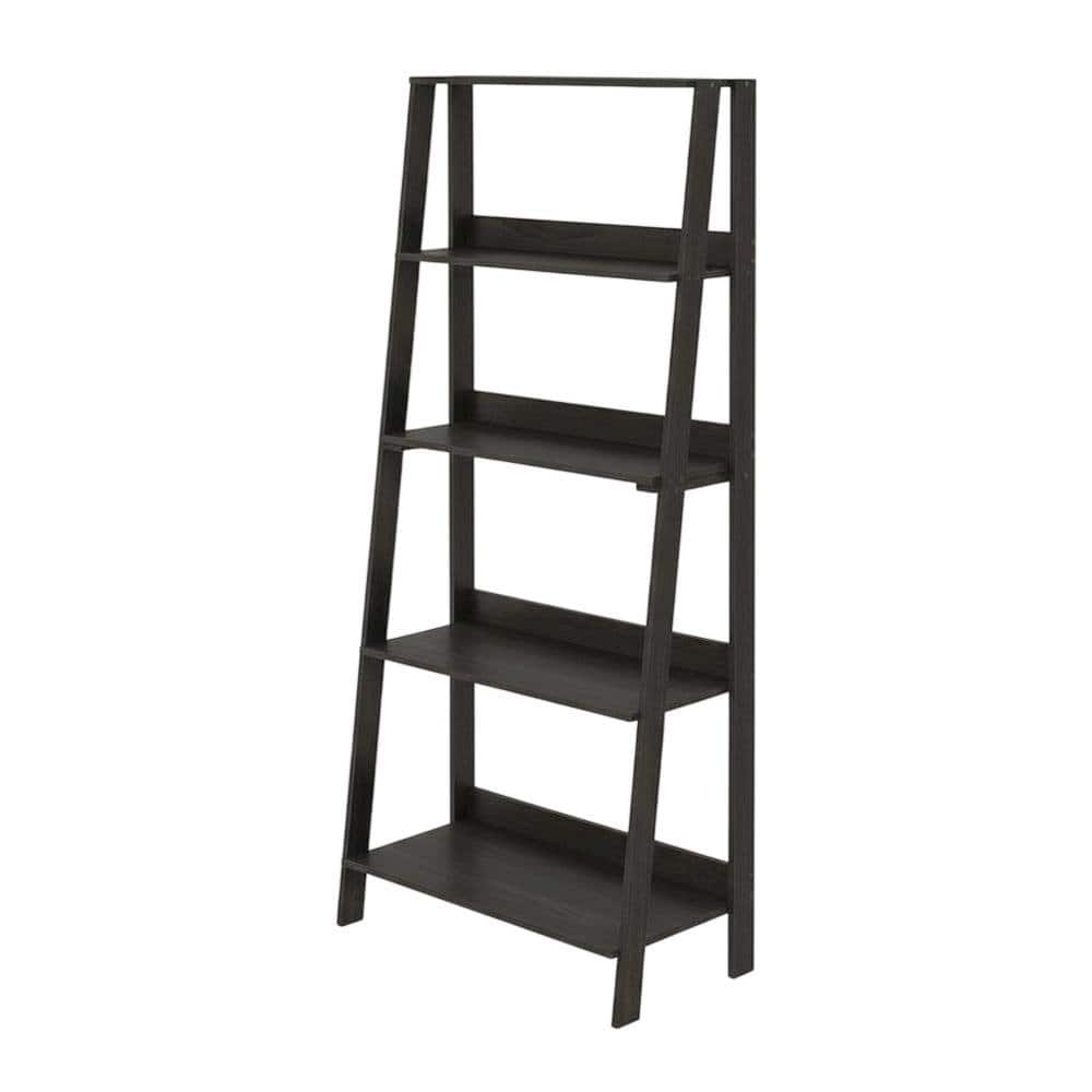 FurniFact - 5-Tier Ladder Bookcase with Display Shelves and Wood Construction - Espresso