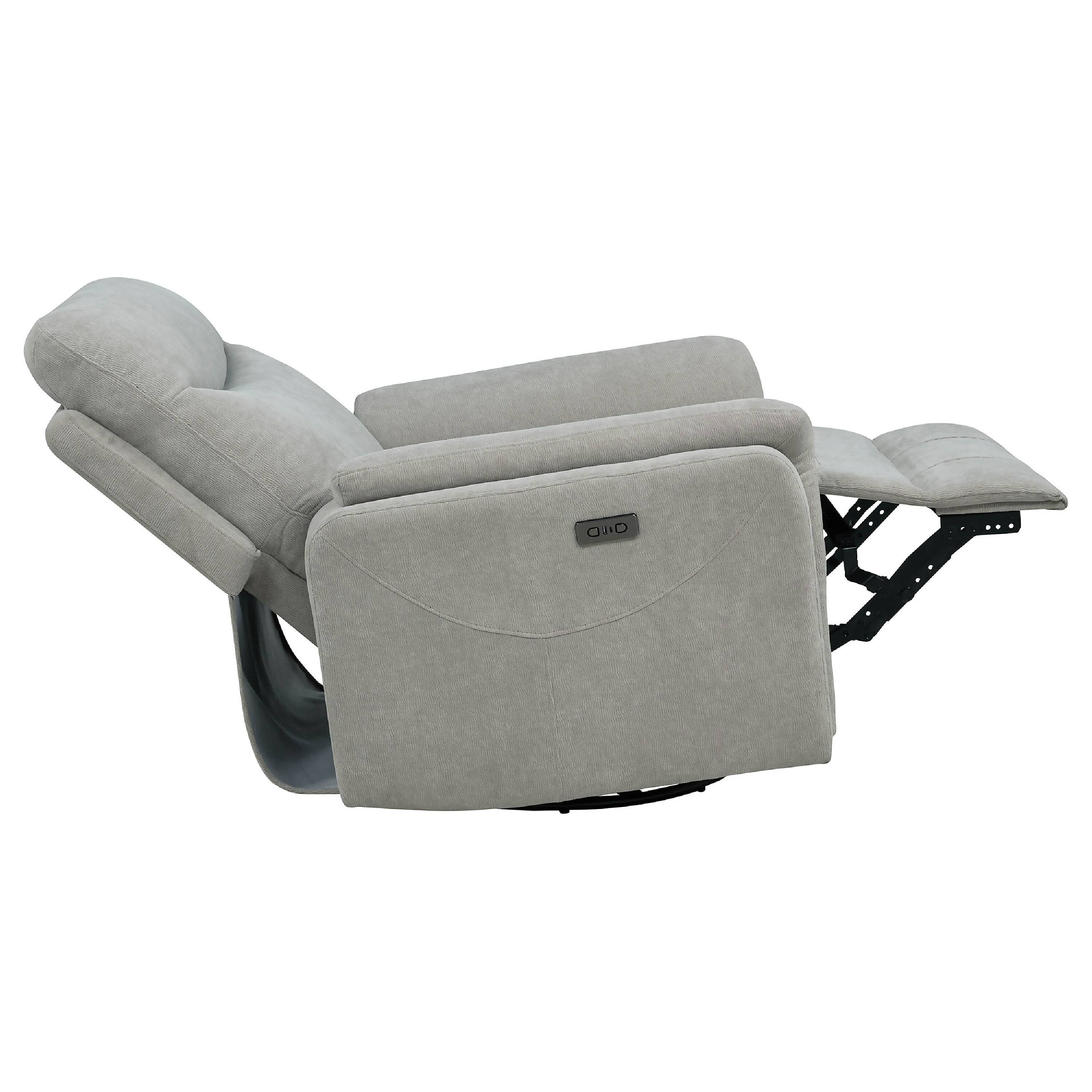 Back. Manhattan Lane - Asley Swivel Power Glider Recliner Chair with USB Ports, Ivory Fabric - Ivory, Black.