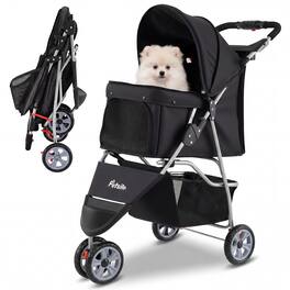 Gymax - 3-Wheel Pet Stroller for Dogs Cats up to 33 LBS Foldable w/ Breathable Mesh Black