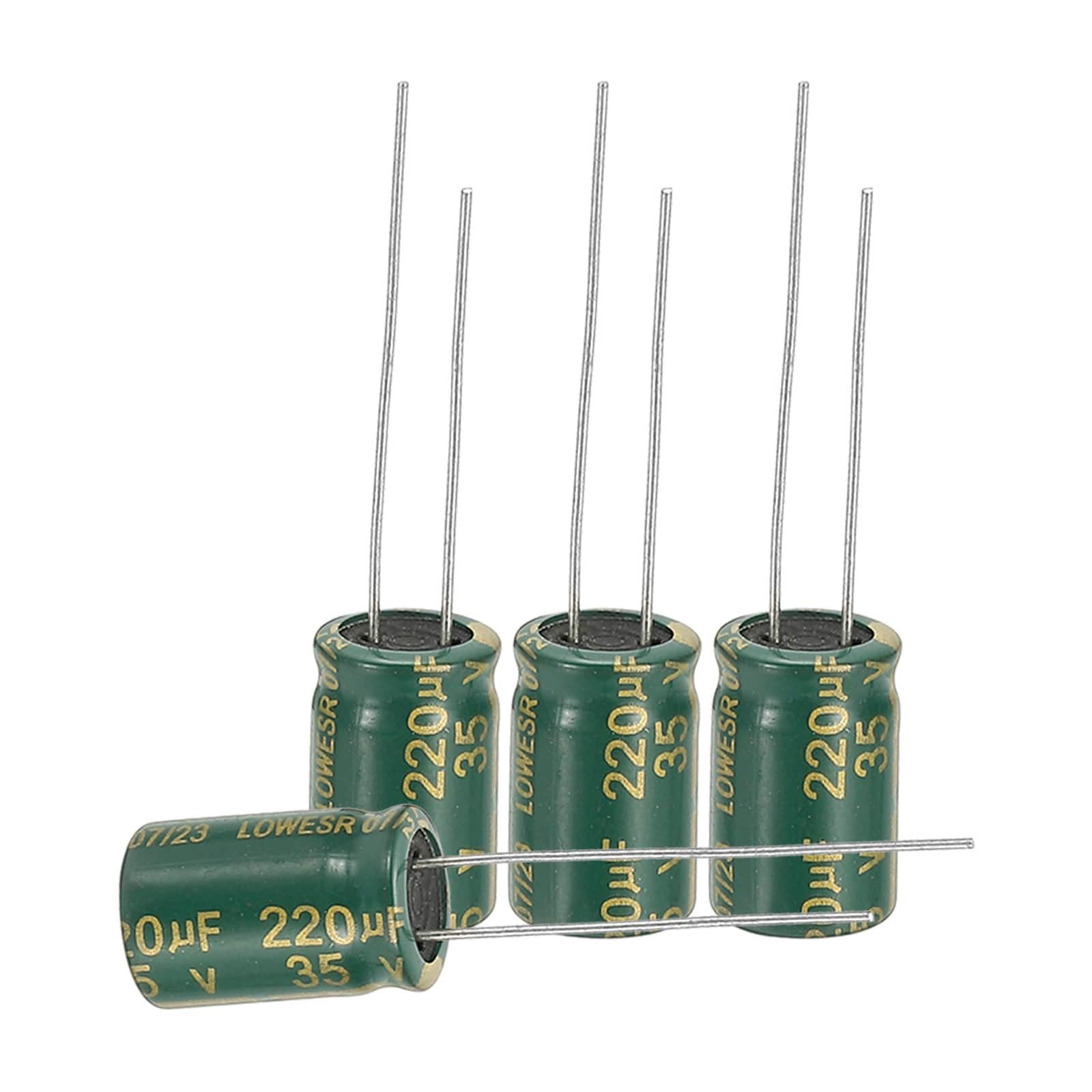 Unique Bargains - 220uF 35V 8x12mm Electrolytic Capacitor, High Frequency, Low Impedance, Radial Leads, 12pcs - Green price history on PriceWatchPro
