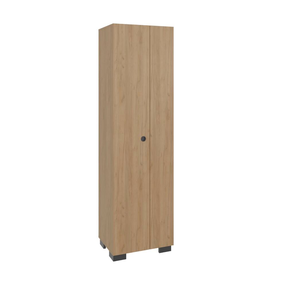 Alt View 1. Loheer - Loheer Utility Storage Cabinet for Brooms and Cleaning Supplies, Tall Household Organizer, White and Natural Oak - White and Natural Oak.